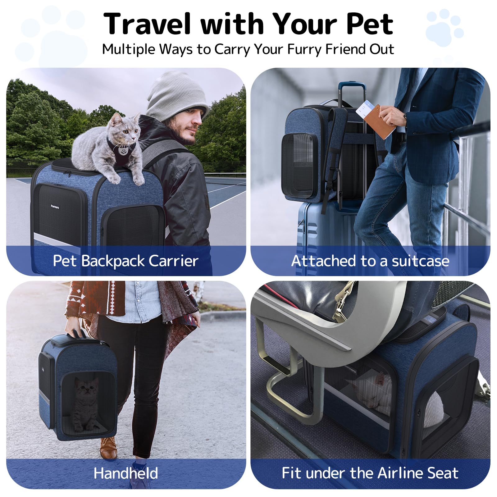 Cat Carrier Backpack with Detachable Play Tunnel, 2 in 1 Cat Tunnel Backpack Suitable for Carrying & Playing, Expandable Pet Carrier for Small Medium Kitten Puppy, Suitable for Travel Hiking Camping