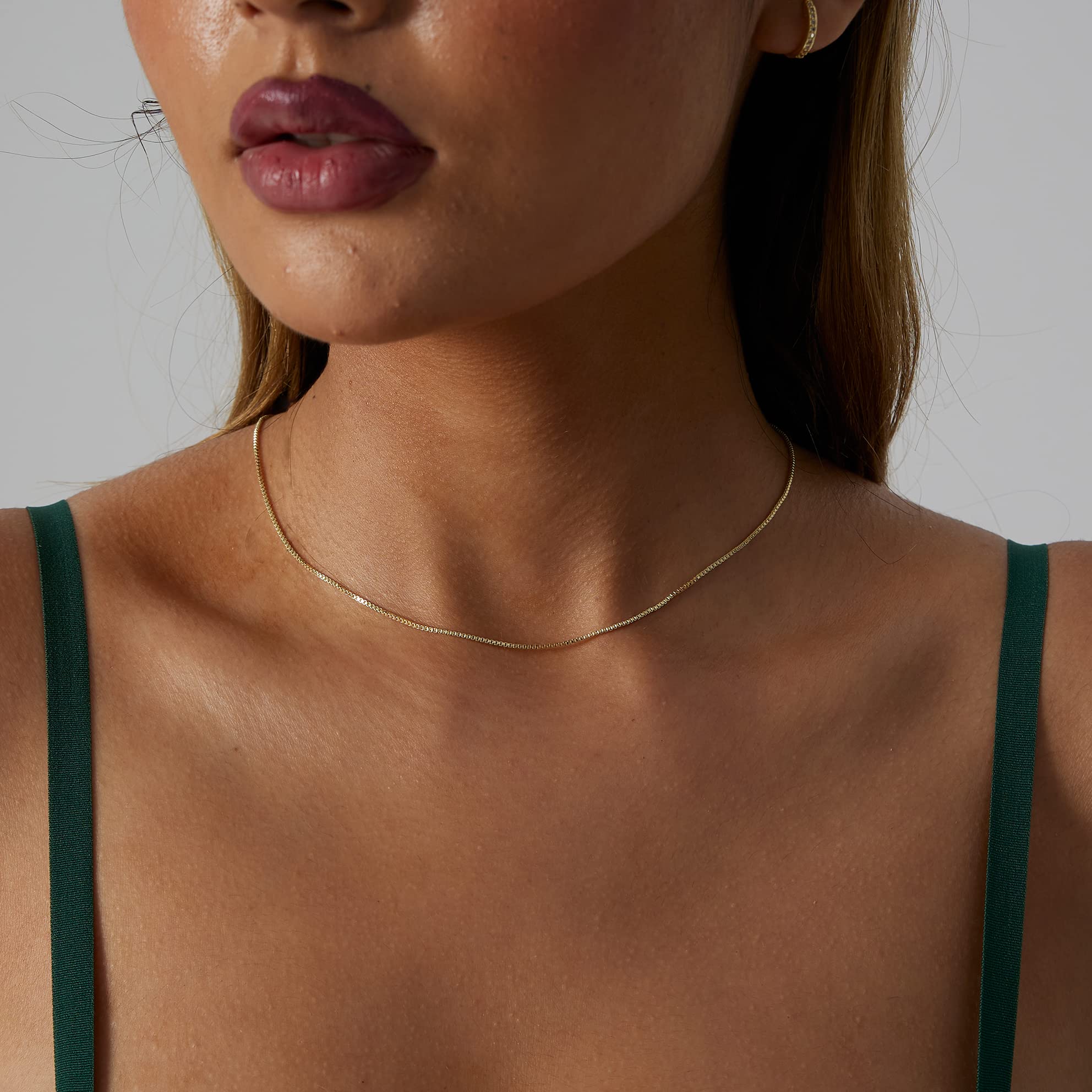 BERISO 14K Gold/Silver Plated Choker Necklace for Women Shining Dots Station Gold Chain Necklace Beads Sparkle Chain Necklace Link Chain Exquisite Jewelry for women