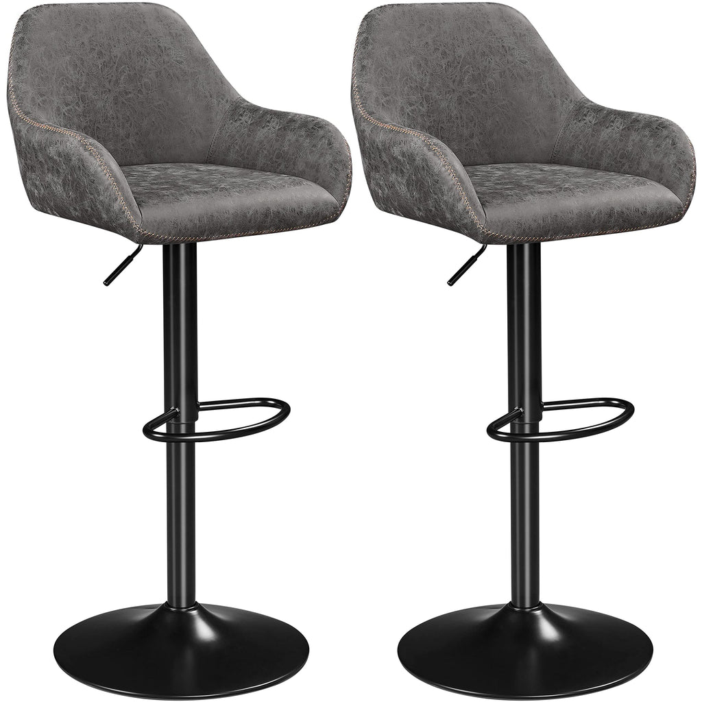 Yaheetech Bar Stools Set of 2, PU Leather Swivel Counter Height Barstools, Adjustable Bar Chairs with Backrest and Footrest, Kitchen Island Stool for Home Kitchen, Black