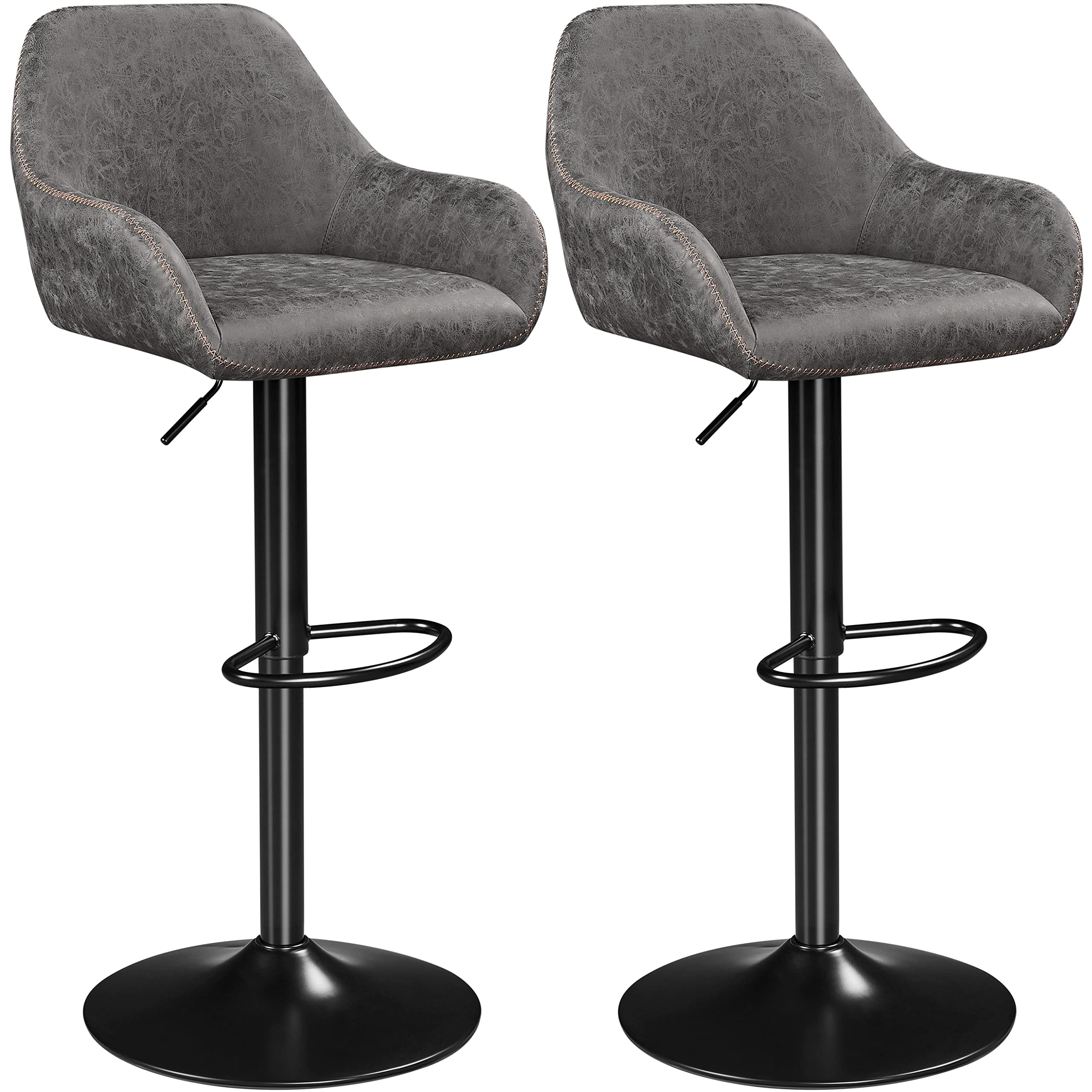Yaheetech Bar Stools Set of 2, PU Leather Swivel Counter Height Barstools, Adjustable Bar Chairs with Backrest and Footrest, Kitchen Island Stool for Home Kitchen, Black