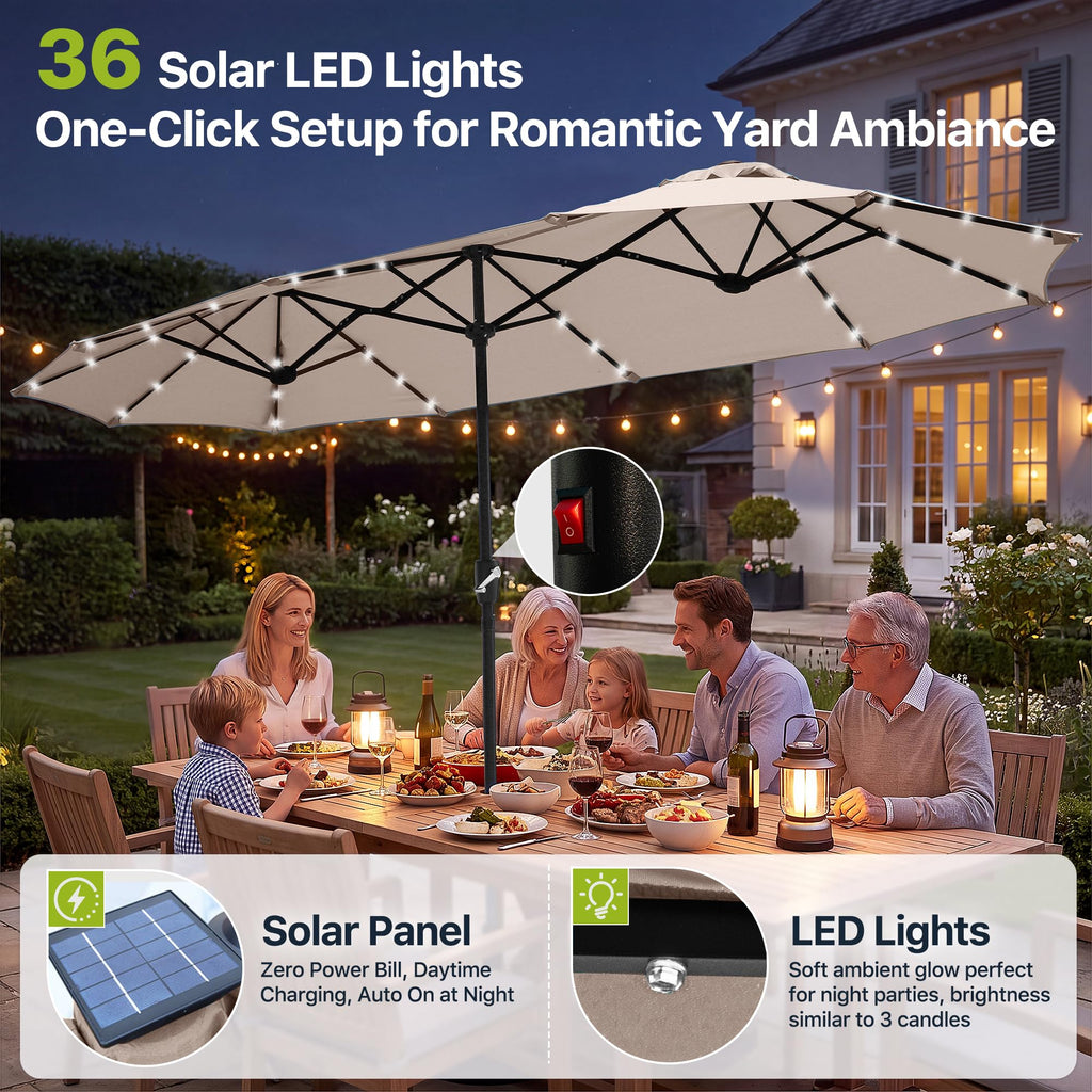 FREE SOLDIER 13ft Patio Umbrella Double Sided Outdoor Umbrella for Patio Table Umbrella with Solar lights for Garden Yard Pool (Beige)