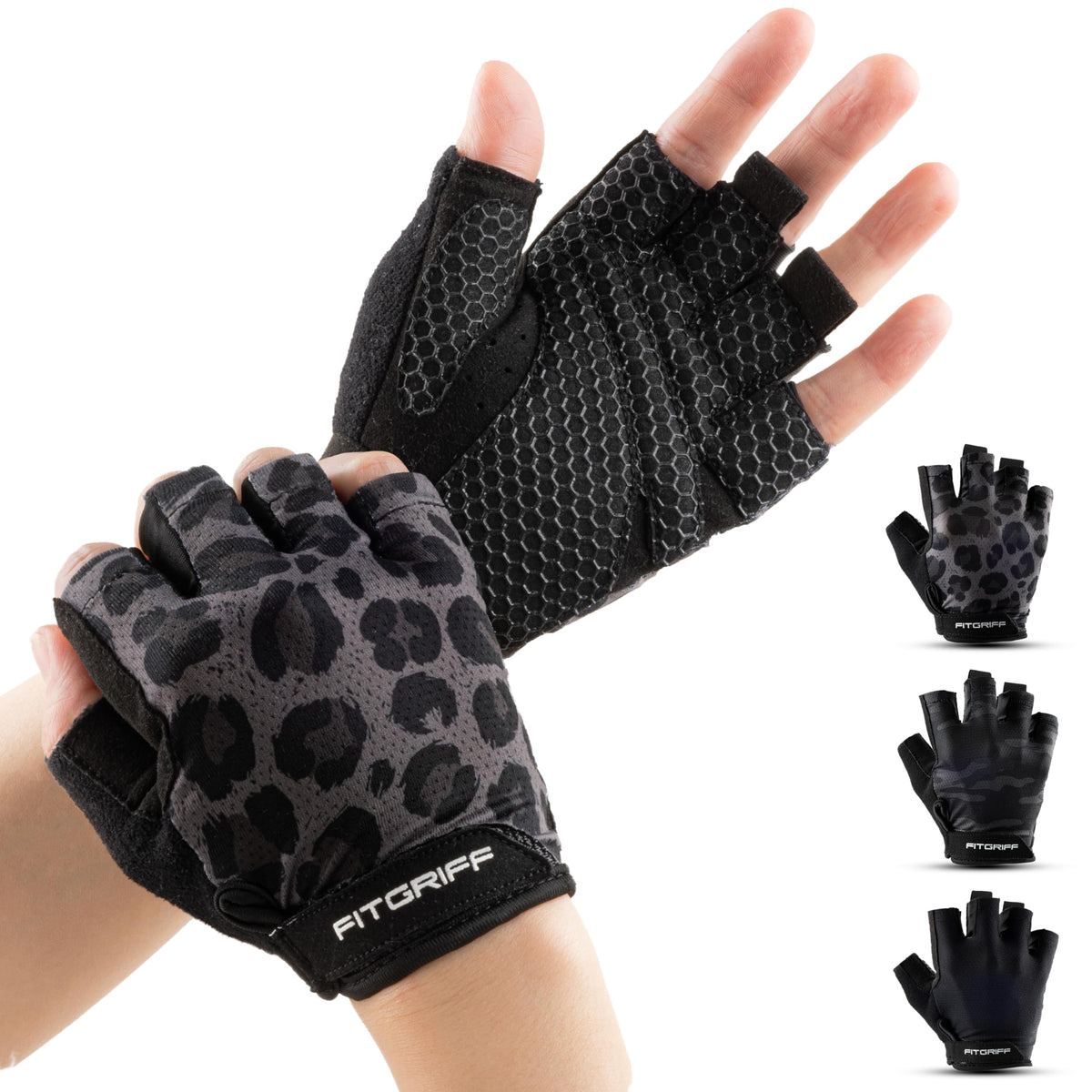 Fitgriff® Workout Gloves (Padded) for Men & Women - Fingerless Gym Gloves for Weight Lifting, Training - Full Palm Protection