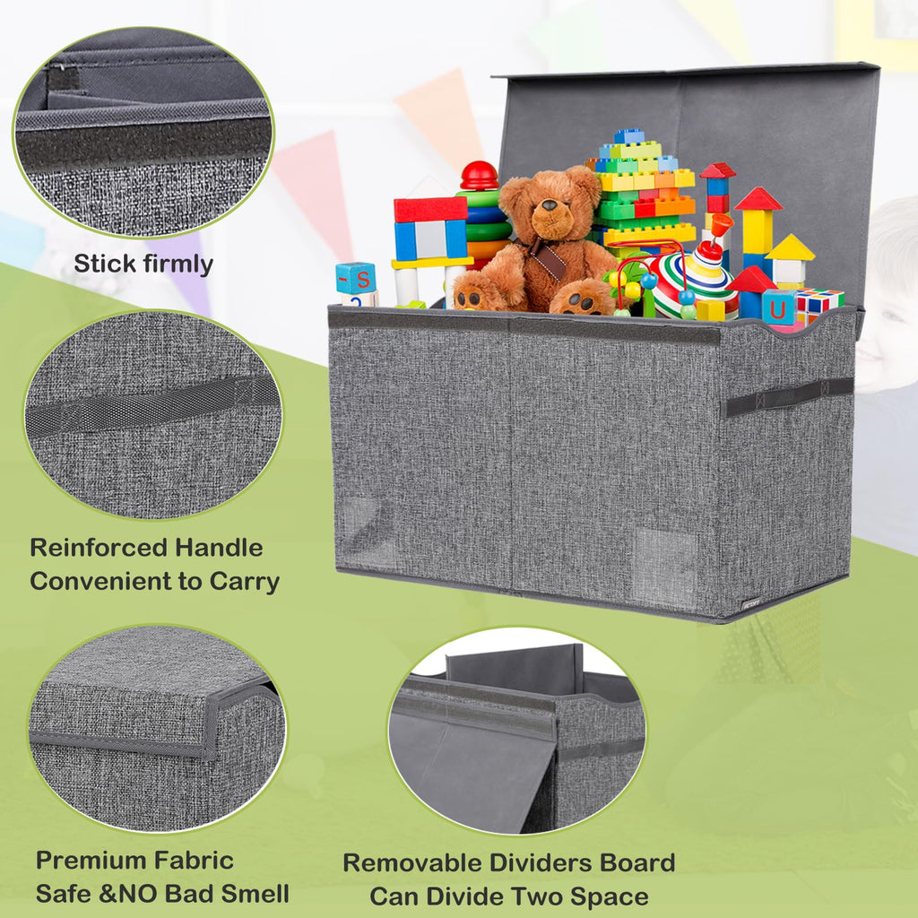YOLOXO Toy Box Chest, Collapsible Sturdy Storage Bins with Lids, Extra Large Kids Toy Storage Organizer Boxes Bins Baskets for Kids, Boys, Girls, Nursery Room, Playroom, Closet (BLACK)