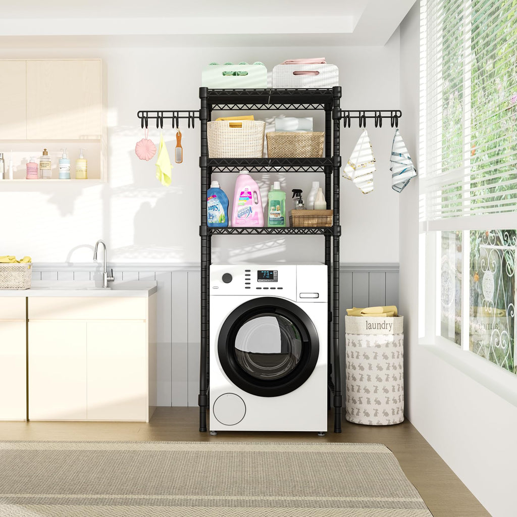 Ulif U8 Medium Laundry Room Storage Organizer, Over the Washer and Dryer Storage Shelves for Laundry Organization, 32.3”W x 17.3”D x 76.2”H, Suit Washing Machine Width within 29.9”, Hold 304 lb, Black