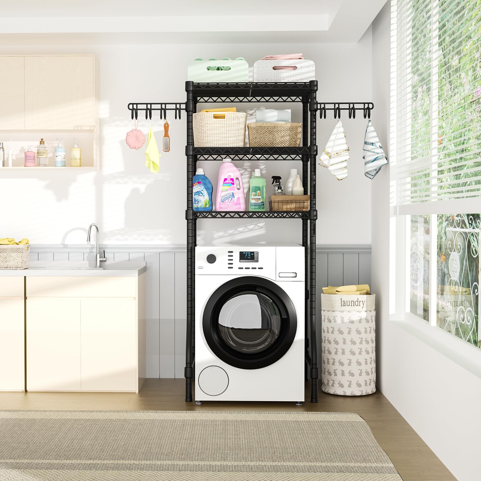 Ulif U8 Medium Laundry Room Storage Organizer, Over the Washer and Dryer Storage Shelves for Laundry Organization, 32.3”W x 17.3”D x 76.2”H, Suit Washing Machine Width within 29.9”, Hold 304 lb, Black