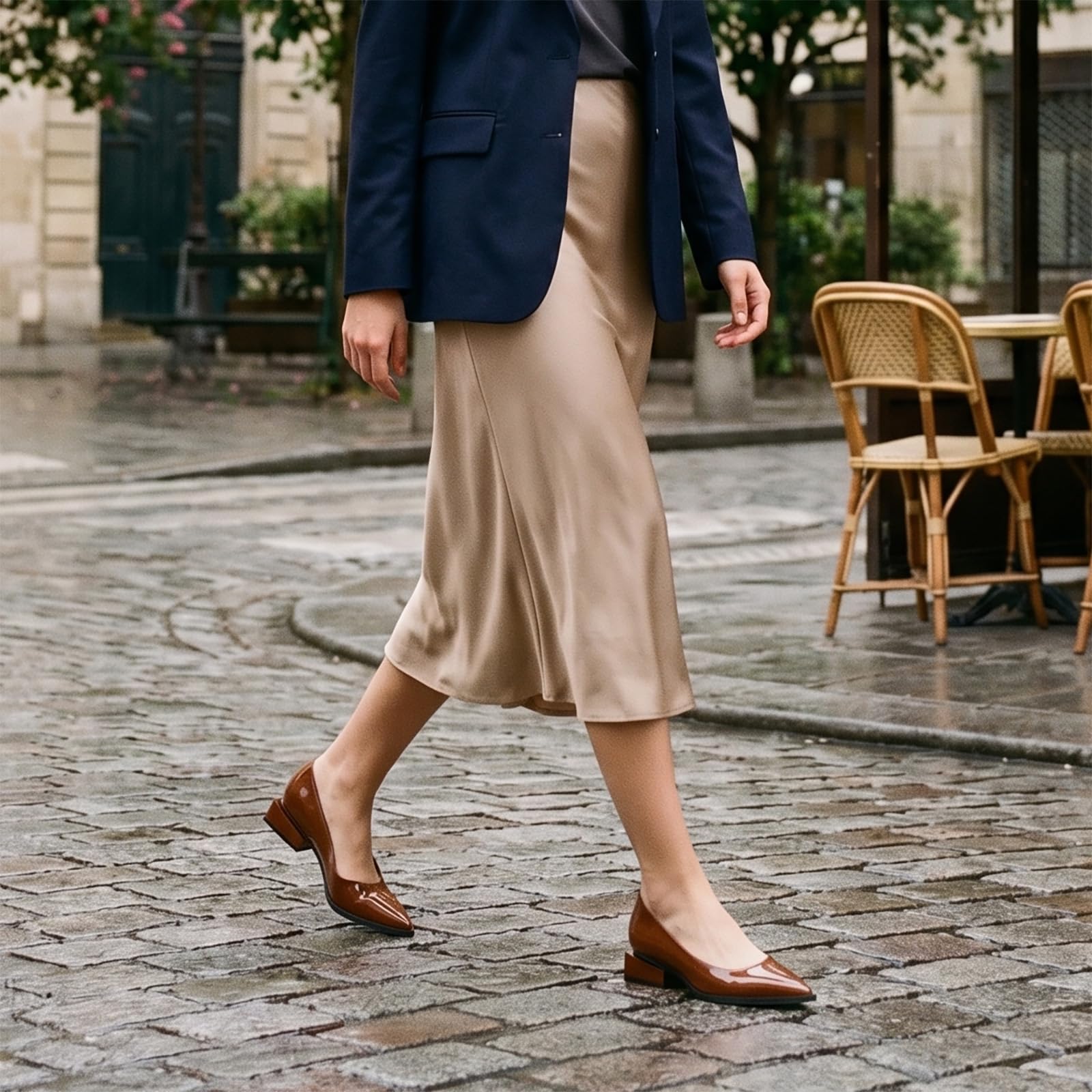 LingxiaUne Dress Shoes for Women, Comfortable Dressy Flats, Womens Chunky Heel Pumps with Arch Support and Pointed Toe