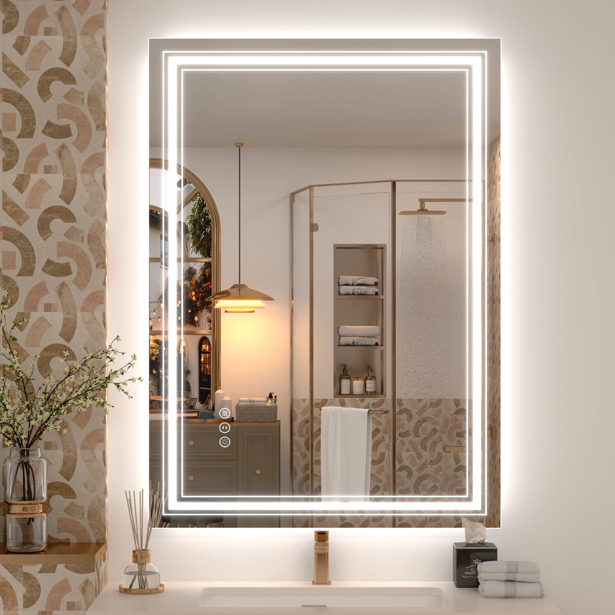 20x28 LED Bathroom Mirror, Vanity Mirror with Lights, Backlit and Front lit Mirror for Wall, Dimmable, Anti-Fog, Shatterpoof, Memory (Horizontal/Vertical)