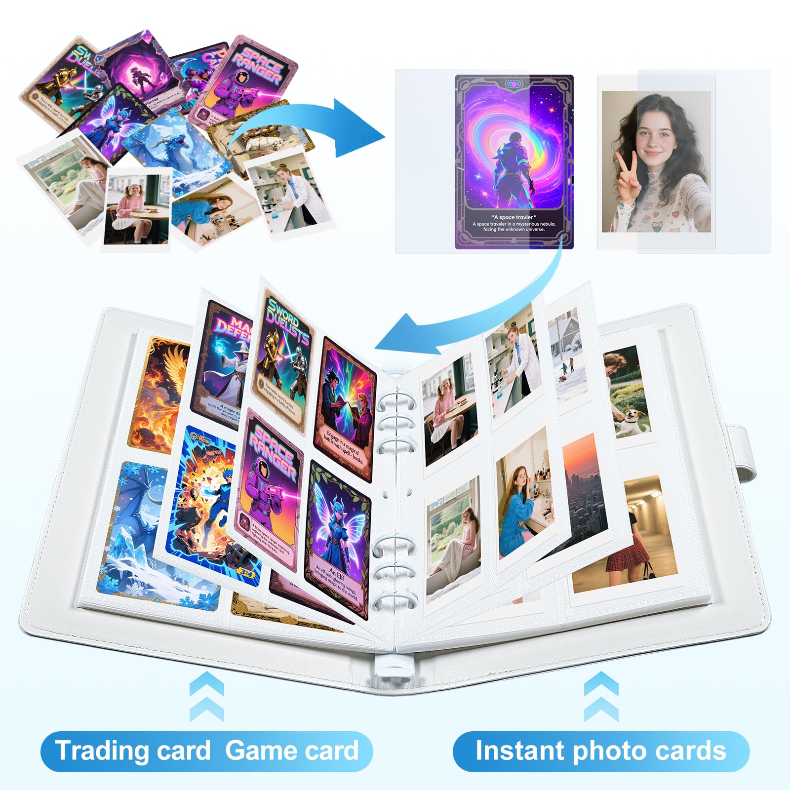 A5 Kpop Photocard Binder with 30 Pack 4-Pocket Card Pages, 6 Ring A5 Binder Card Collector Album with 240 Card Slots,PU Leather Binder Cover with Magnetic Buckle Closure for Organizing Trading Card