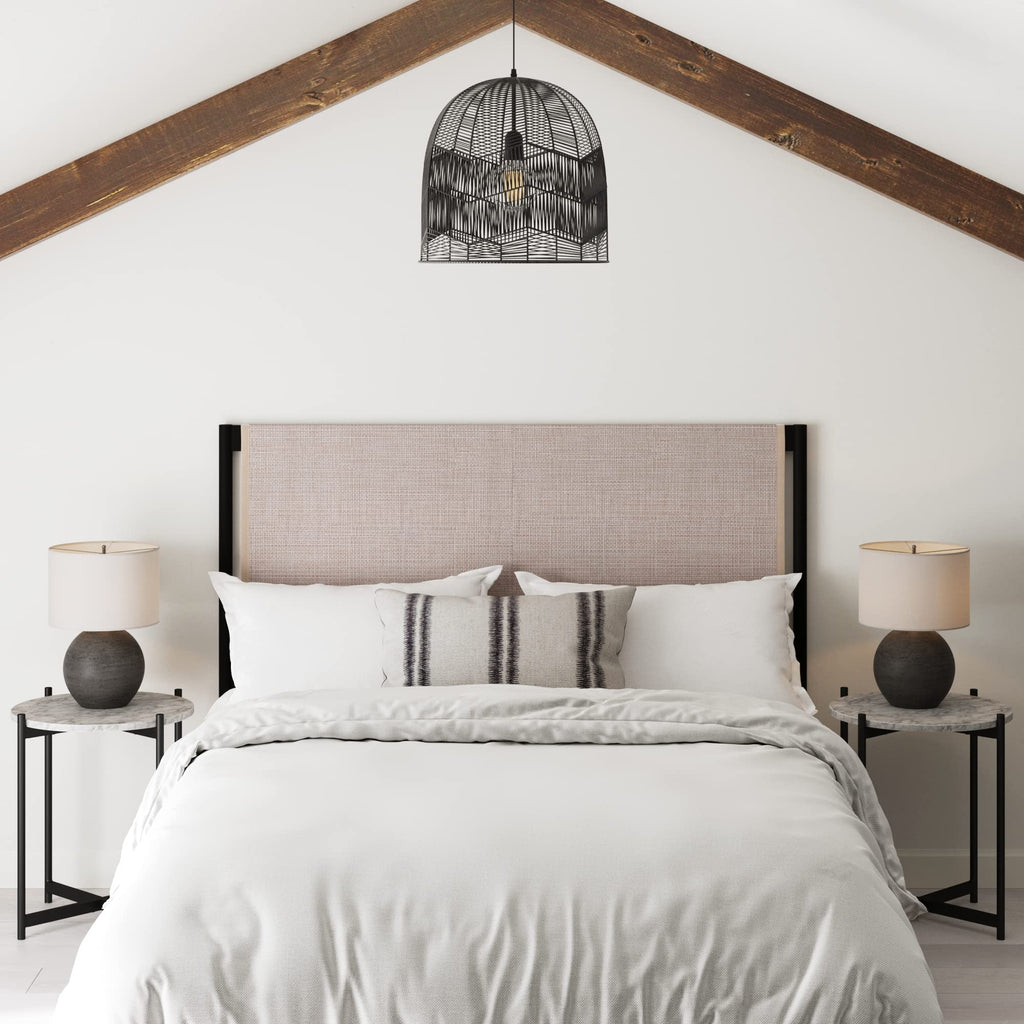 Nathan James Harlow Modern Wall Mount Hanging Headboard, Queen, Brown Faux Leather