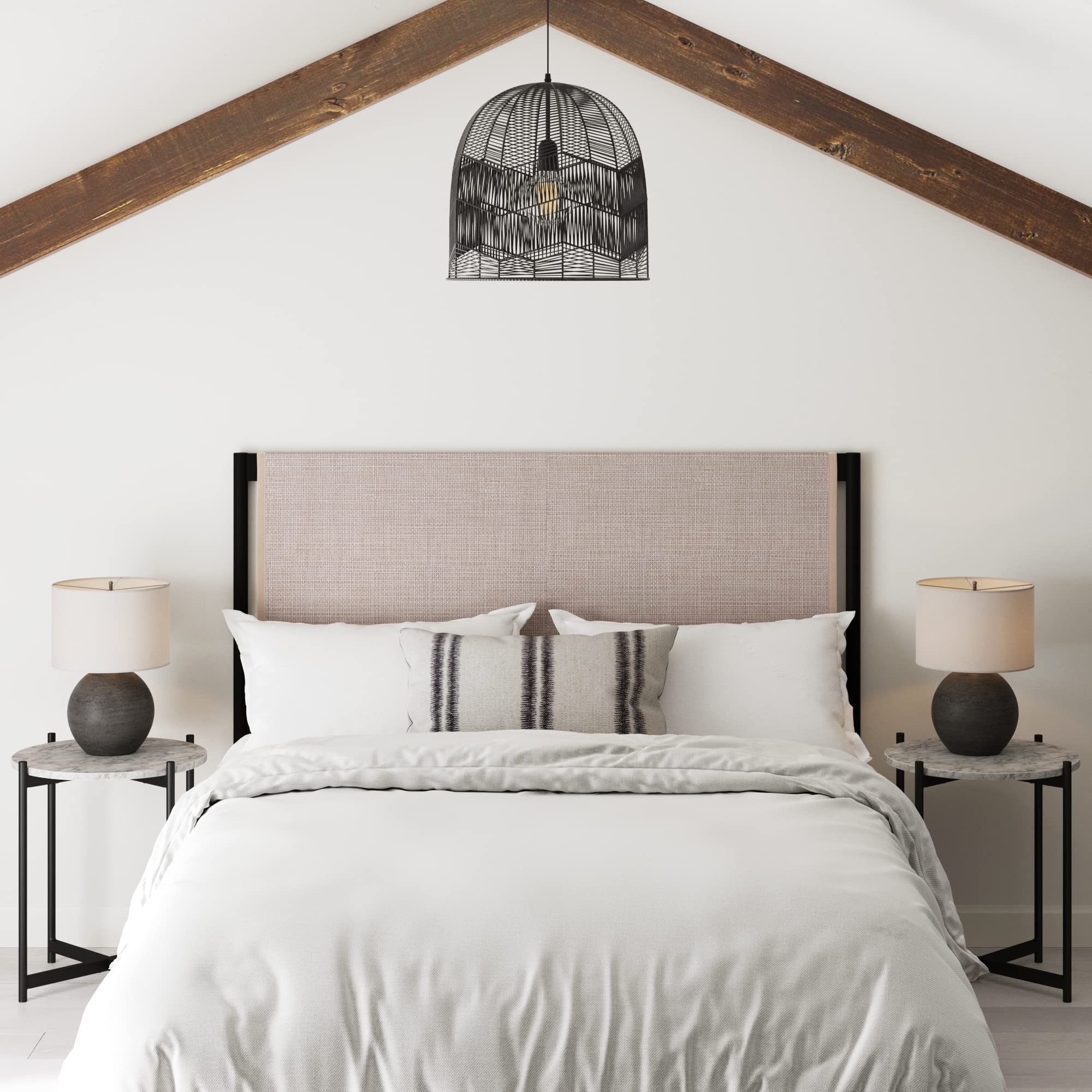 Nathan James Harlow Modern Wall Mount Hanging Headboard, Queen, Brown Faux Leather