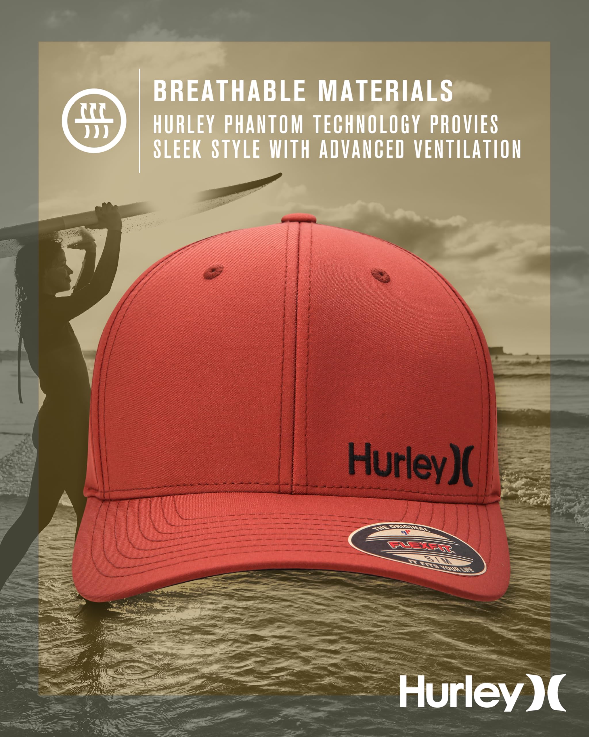 Hurley mens One & Only Corp Flexfit Perma Curve Bill Baseball Hat