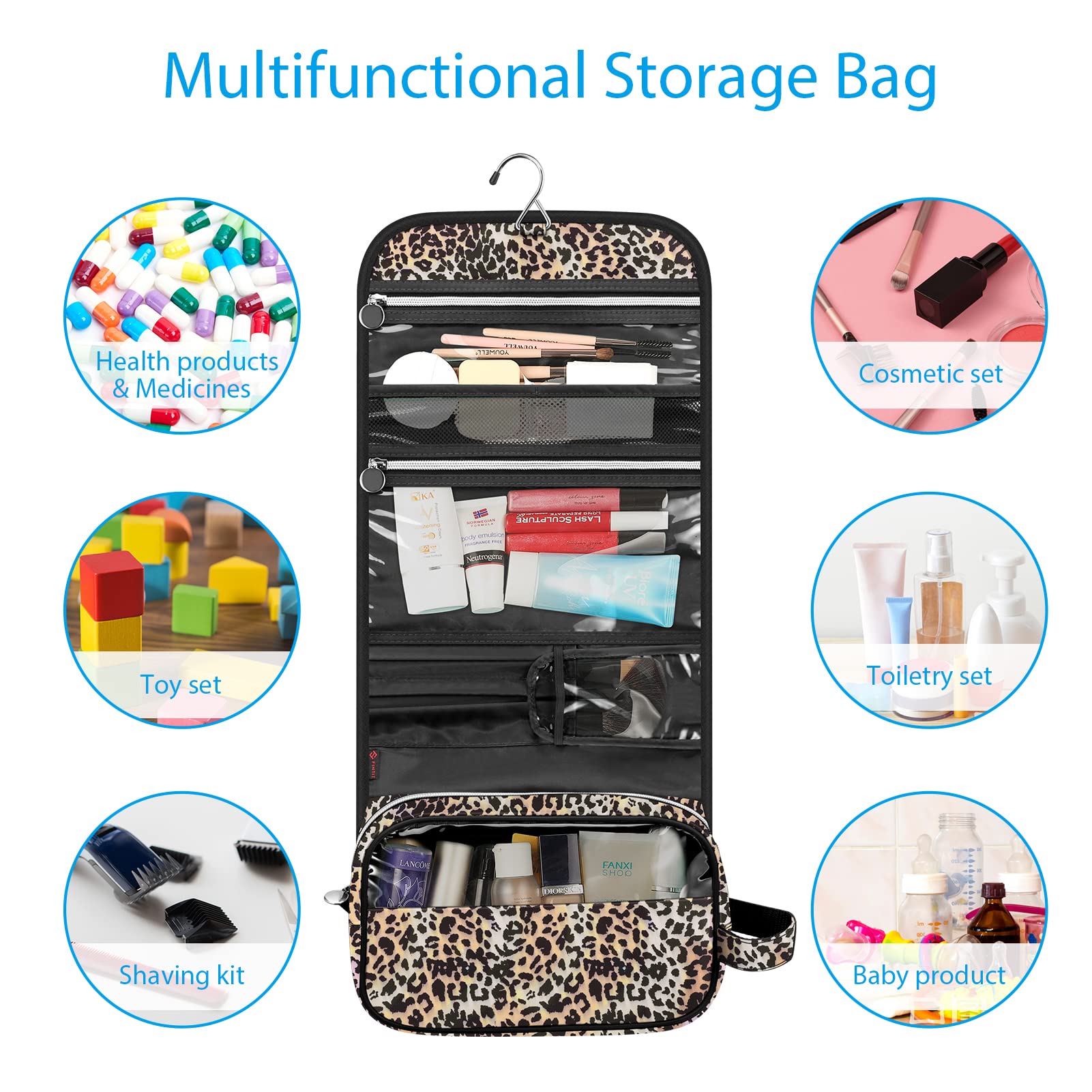 FINTIE Portable Toiletry Cosmetic Travel Bag, Large Water Resistant Hanging Makeup Organizer Storage Pouch Case for Women Girls (Blooming Hibiscus)