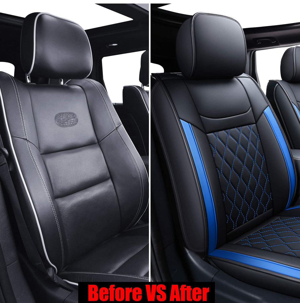Huidasource Grand Cherokee Seat Covers, 2 Pieces Waterproof Leather Customized Car Seat Cushion Covers Protectors Compatible with Jeep Grand Cherokee 2011-2022 (2Pcs Front/Black)