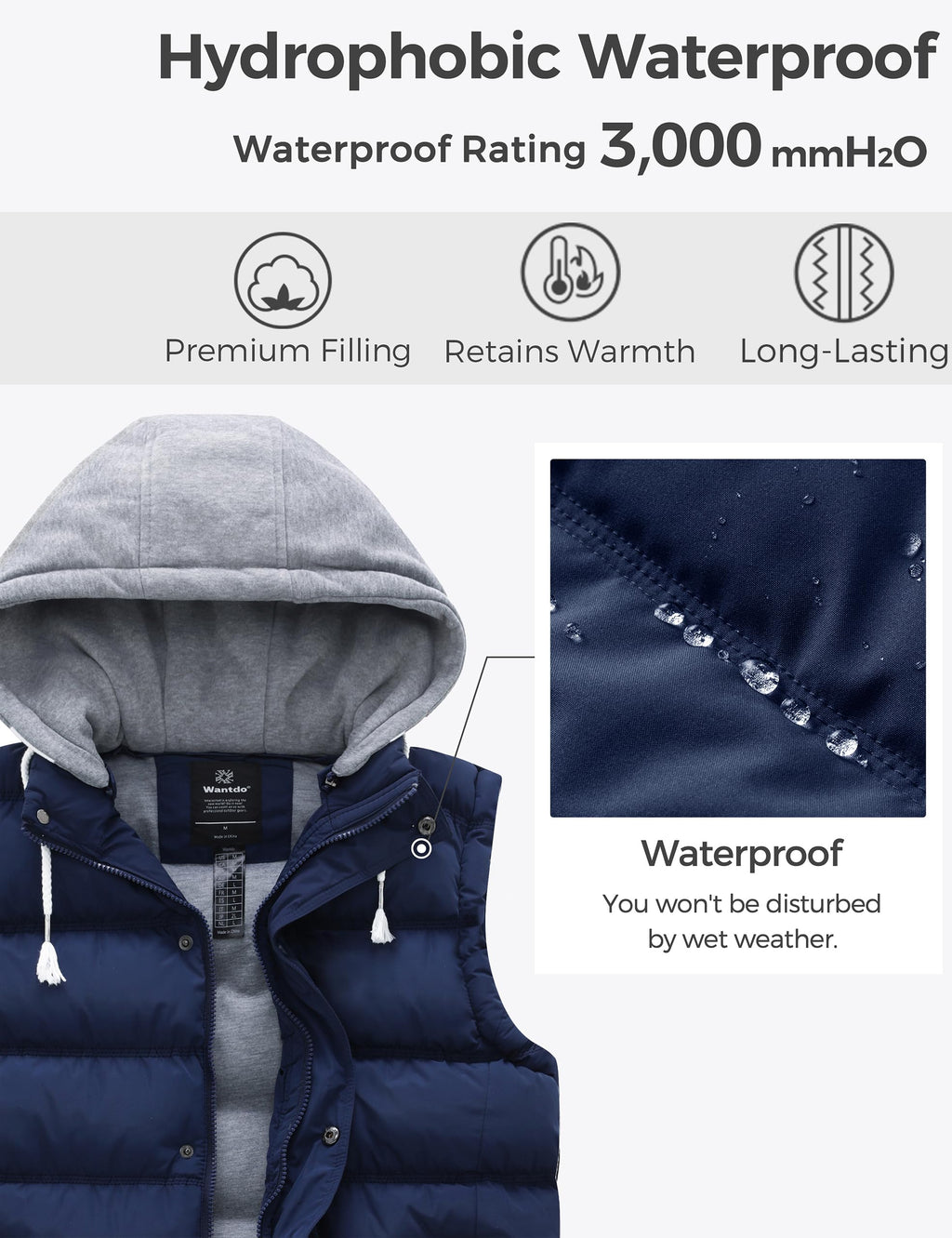 Wantdo Women's Quilted Puffer Vest Thicken Warm Winter Coat with Removable Hood