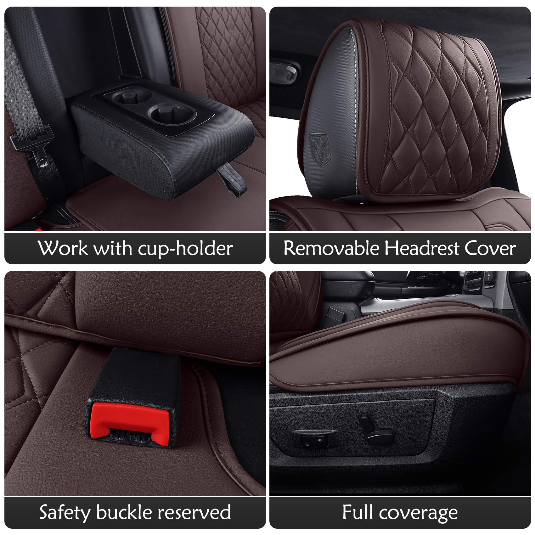 Aierxuan Dodge Ram Front Seat Covers Custom Fit 2009-2026 1500/2500/3500 Truck Pickup Crew Quad Regular Cab Heavy Duty Waterproof Leather Airbag Compatible Cushions(2 PCS Front/Black)