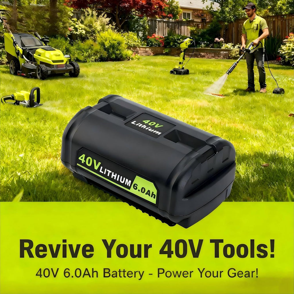 Biswaye 40V 6Ah Lithium Battery Replacement for Ryobi 40V Battery OP4040 OP40601 OP4026 OP40261 OP40401 OP40501 OP4015 OP40602 OP40404 OP40603 Compatible with Ryobi 40 Volt Cordless Power Tools