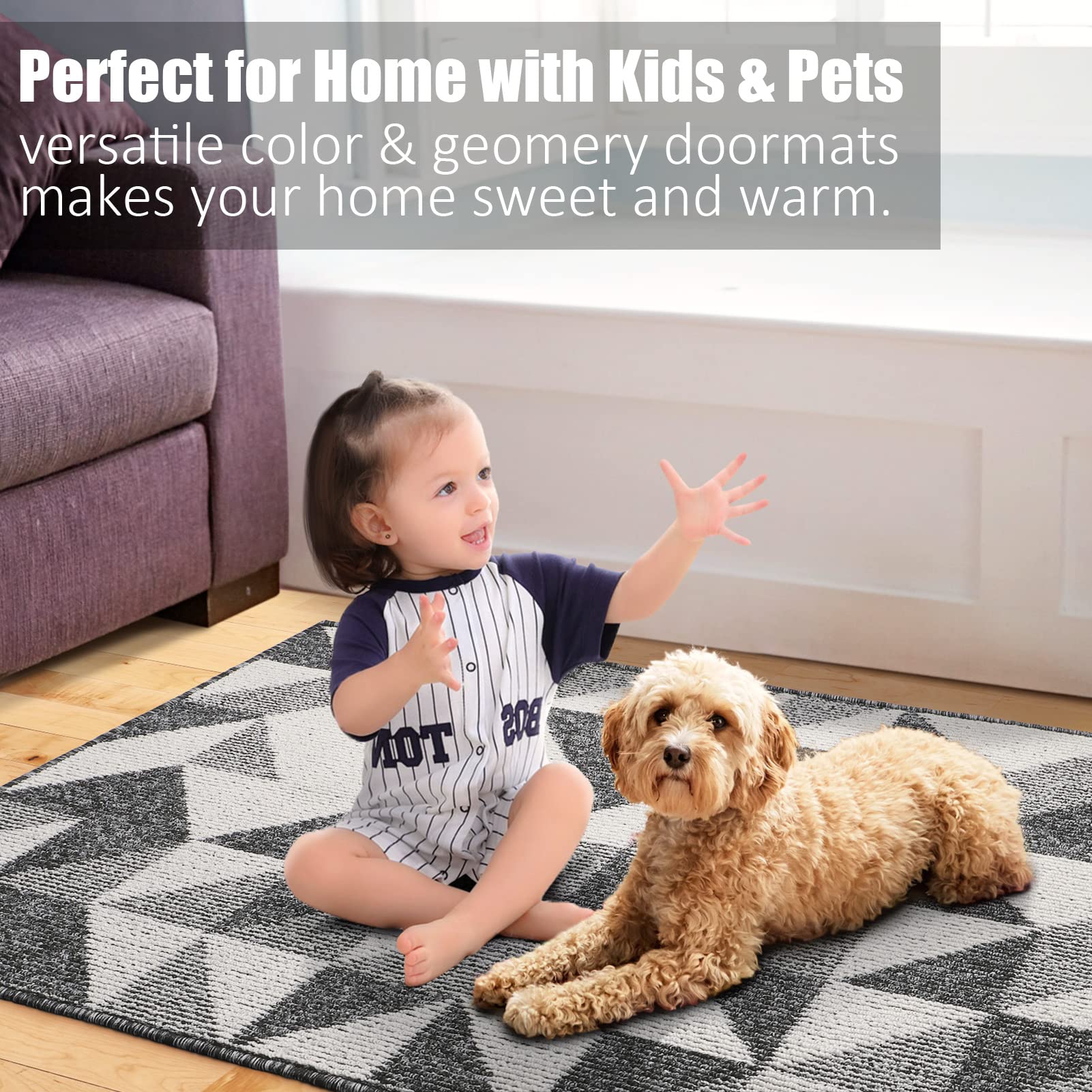 Indoor Doormat 24"x 36", Absorbent Front Back Door Mat Floor Mats, Rubber Backing Non Slip Door Mats Inside Mud Dirt Trapper Entrance Door Rug Carpet, Machine Washable Low Profile-Brown Time Cloister