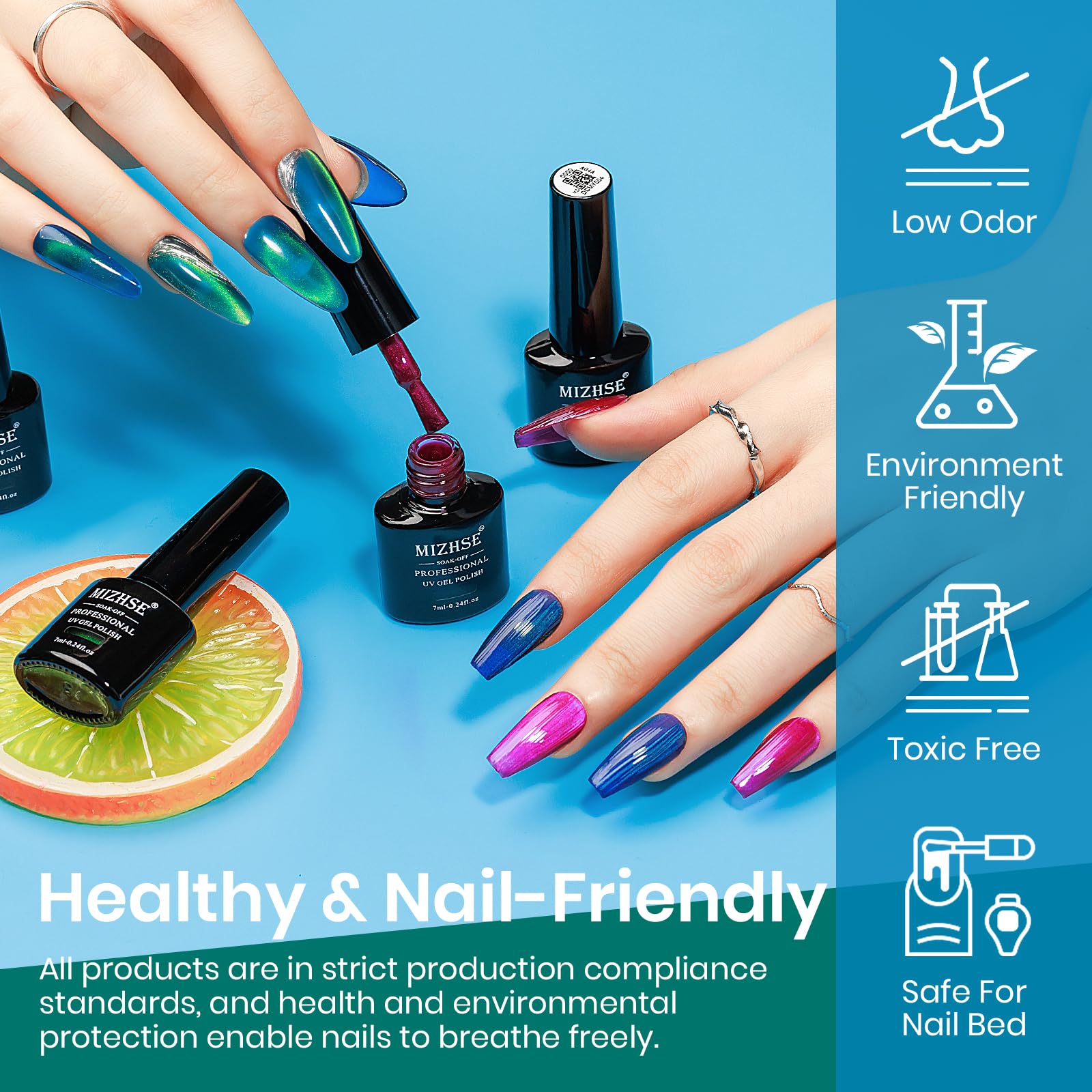 MIZHSE Cat Eye Gel Nail Polish, Moonlight Magnetic Gel Polish and Sheer Nude Nail Kit with 1 Magnet Stick, Glass Shiny Effect Silver Pink Purple Soak Off Manicure Home DIY