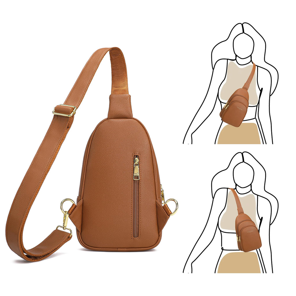 INICAT Small Crossbody Sling Bags Faux Leather Fanny Packs Purses for Women Everyday & Travel