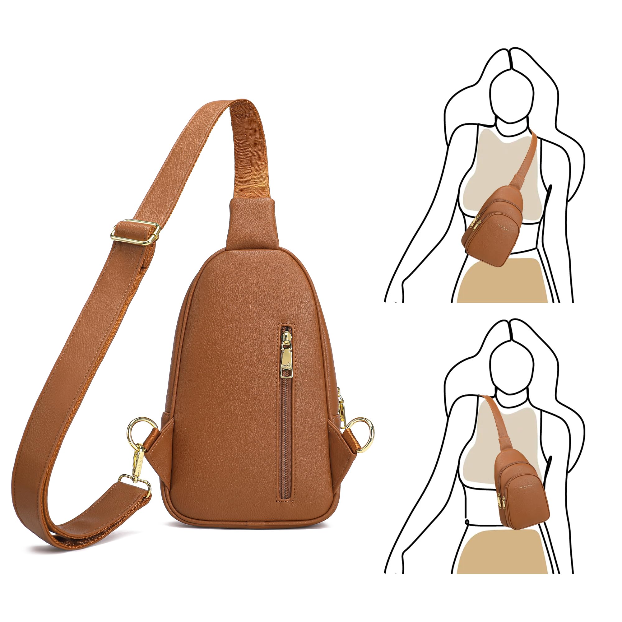 INICAT Small Crossbody Sling Bags Faux Leather Fanny Packs Purses for Women Everyday & Travel