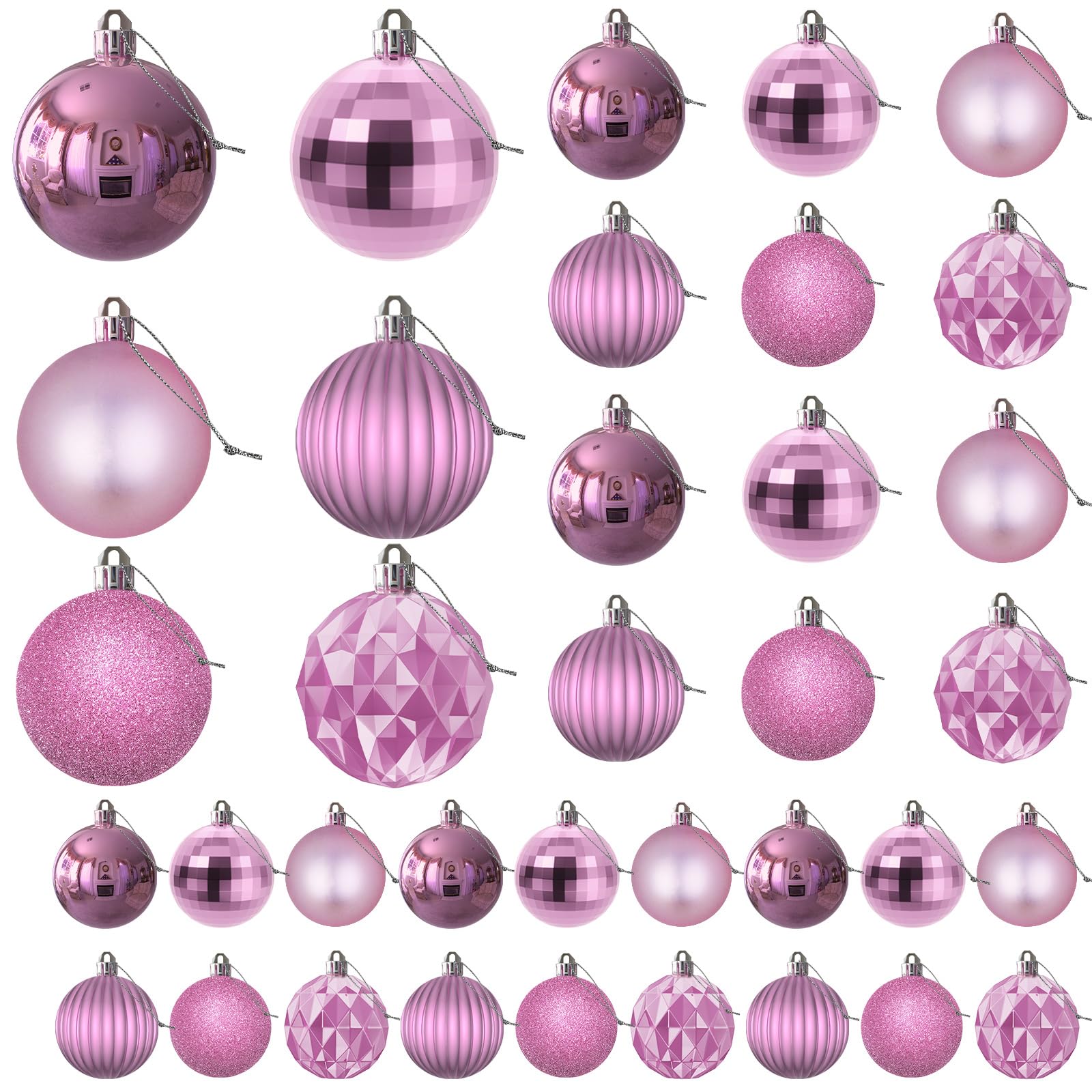Bubblegun Pink 1.6" Small Christmas Balls Christmas Tree Decoration Ornaments Shatterproof Hanging Balls for Birthday Halloween Holiday Wedding Decorations Set of 12pcs