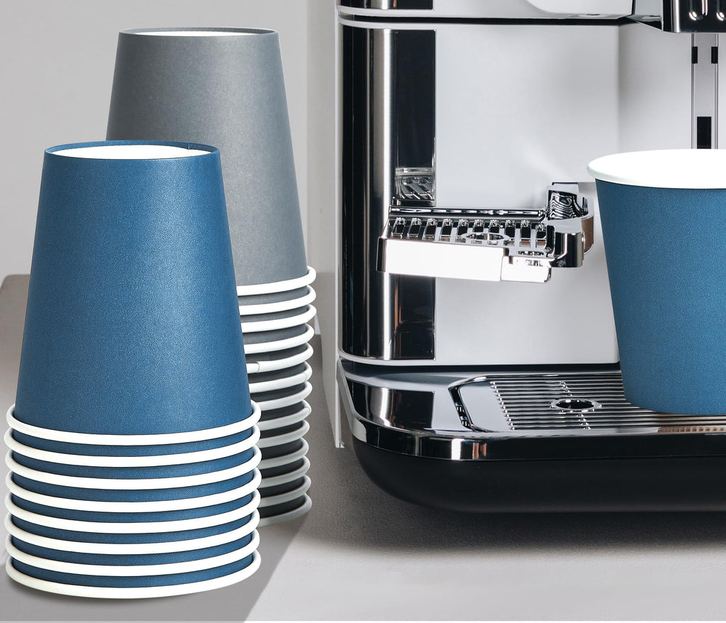 LITOPAK 100 Pack 10 oz Disposable Paper Coffee Cups with Lids for Coffee, Water, Juice, or Tea, Blue and Gray Hot Paper Cups for Home, Restaurant, Store, and Cafe