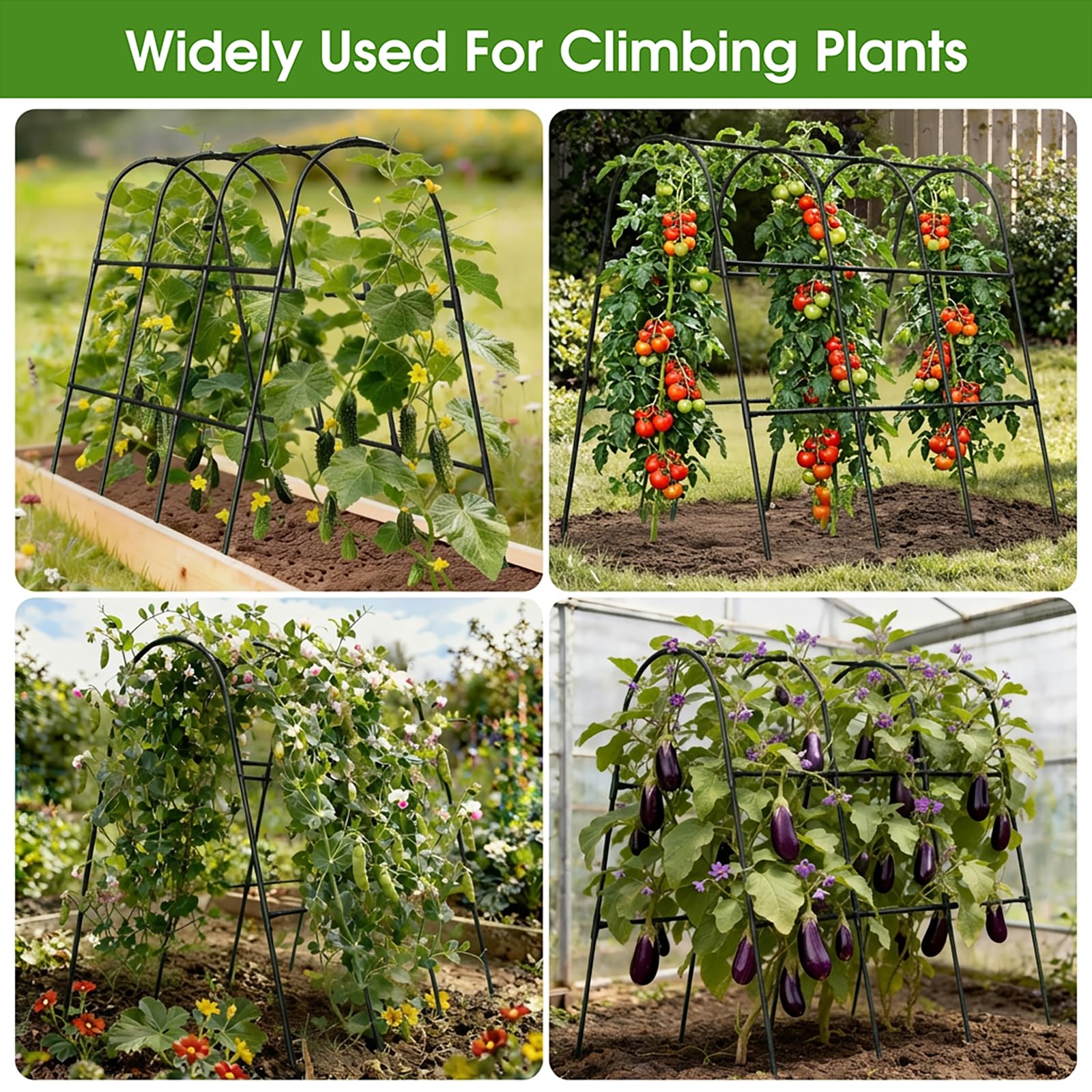 Cucumber Trellis for Raised Bed,U-Shape Garden Trellis for Climbing Plants Outdoor, Metal Arch Vegetables Trellis, Plant Support for Vine (Green, 31.5" Lx21.6 Wx47.2 H-Small)