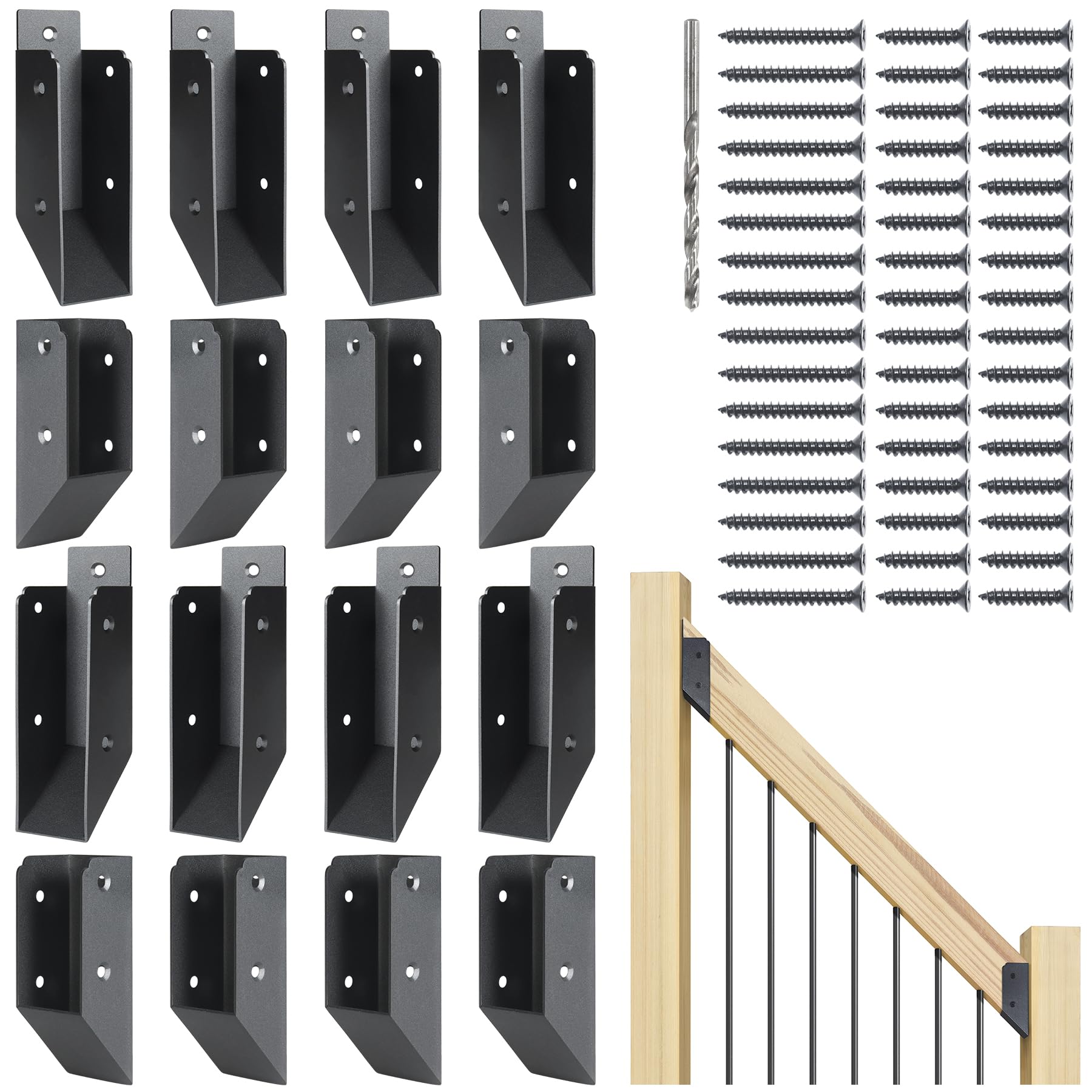 AECXM 201 Stainless Steel 2" x 4" (1 ½" x 3 ½" Actual) Deck Railing 27.5° Stair Connectors, for Deck Railing Stair Handrail Connection Installation Deck Railing Bracket (4 Pair-Black)