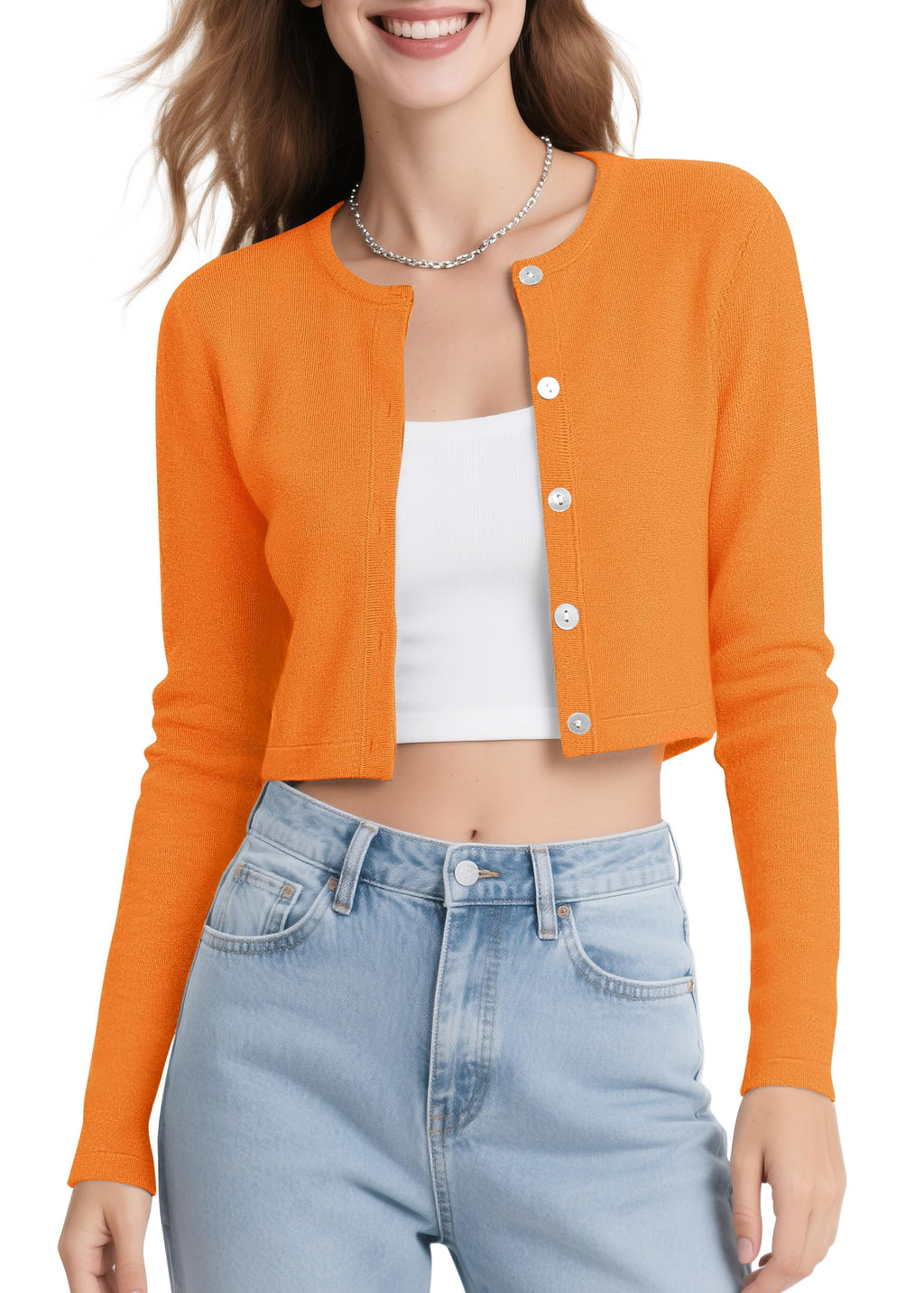 Urban CoCo Women's Long Sleeve Button Up Cropped Cardigan Sweaters for Women Crew Neck Short Bolero Shrug for Dresses