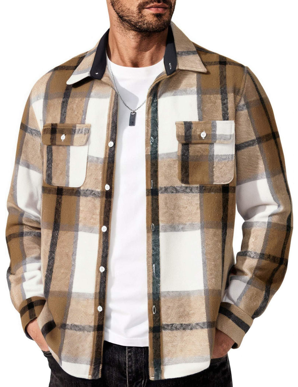 COOFANDY Men's Flannel Shirts Long Sleeve Cotton Plaid Shirt Jacket Casual Button Down Shirt with Pockets