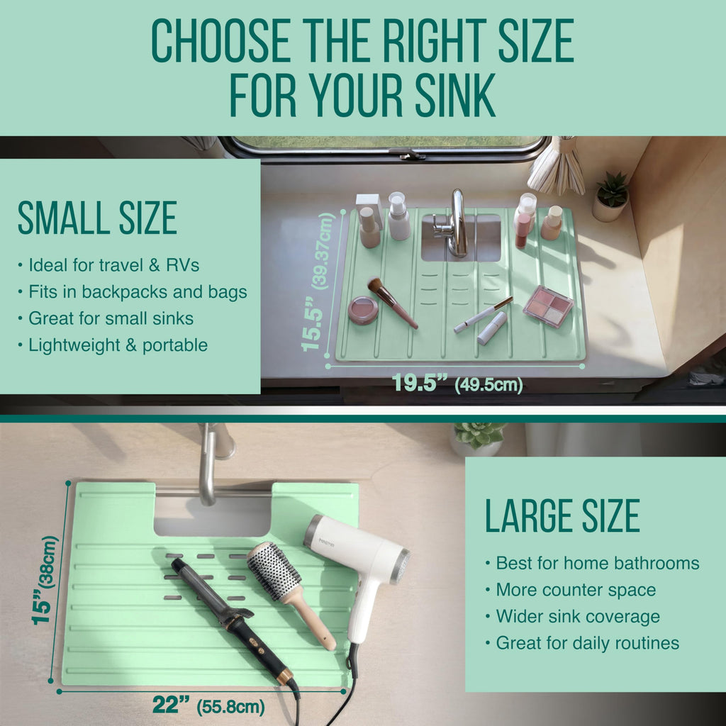 Maplefield Bathroom Sink Cover for Counter Space, Heat Resistant Silicone Sink Mat for Your Beauty Routine, Small Bathroom Space Saver Sink Cover for Makeup (Beige Large, 22" x 15" x 2" Inches)