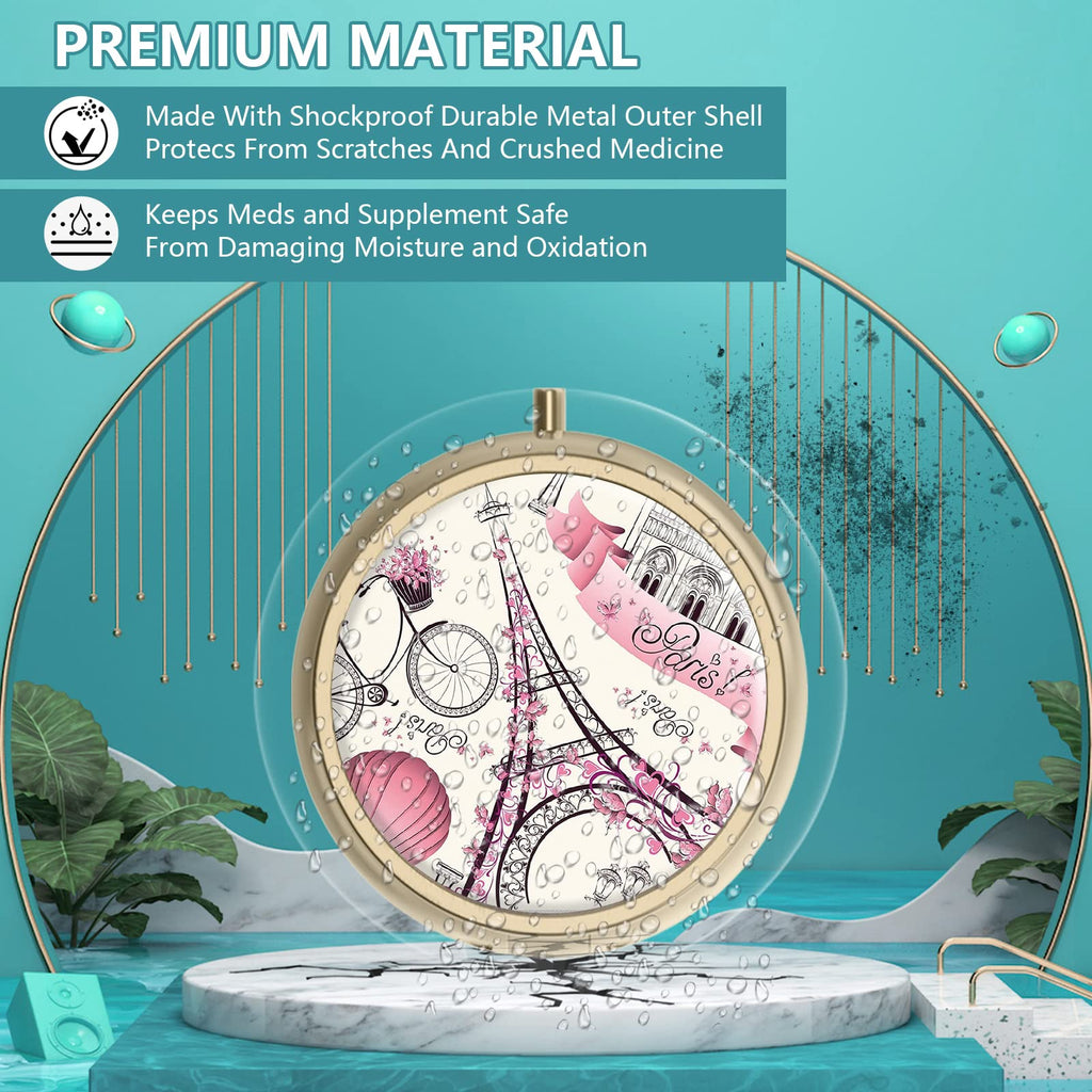 Pill Case Pill Box with Mirror Retro 2 Compartment Small Pill Case for Purse or Pocket Bronze Rectangular Pill Box or Vitamins, Fish Oil, Supplements, Pill Containe Travel Gifts（Retro Red Flowers）