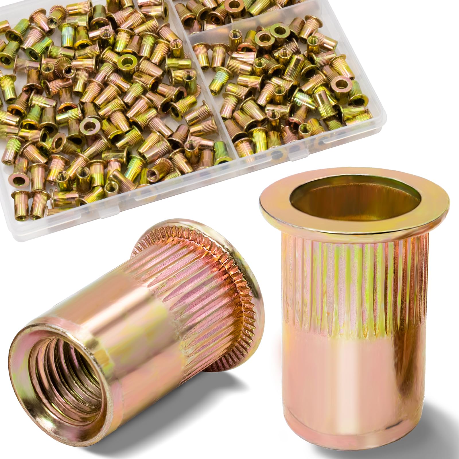 1/2''-13 UNC Rivet Nut, 10Pcs 304 Stainless Steel Flat Head Rivnut Threaded Insert Nutsert