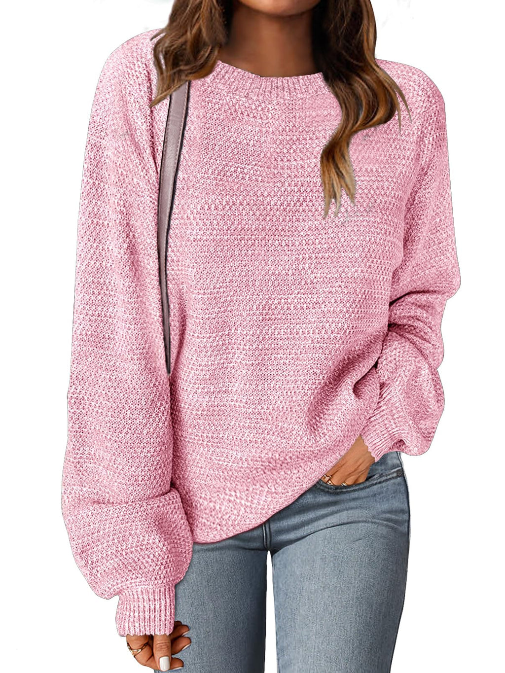 MEROKEETY Sweaters for Women Fall Winter 2026 Oversized Pullover Spring Crew Neck Long Sleeve Heathered Knit Tops