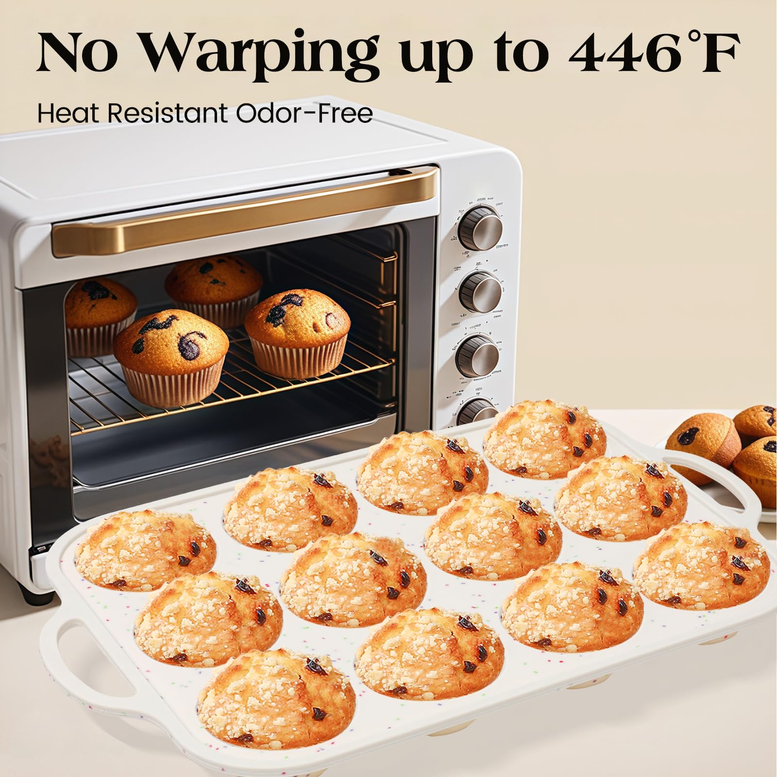 Vinino Silicone Muffin Pans for Baking with Metal Reinforced Frame, 12 Cups Regular Size Nonstick Brown Silicone Cupcake Pan, BPA Free Oven Dishwasher Safe Baking Mold for Muffins Cupcakes