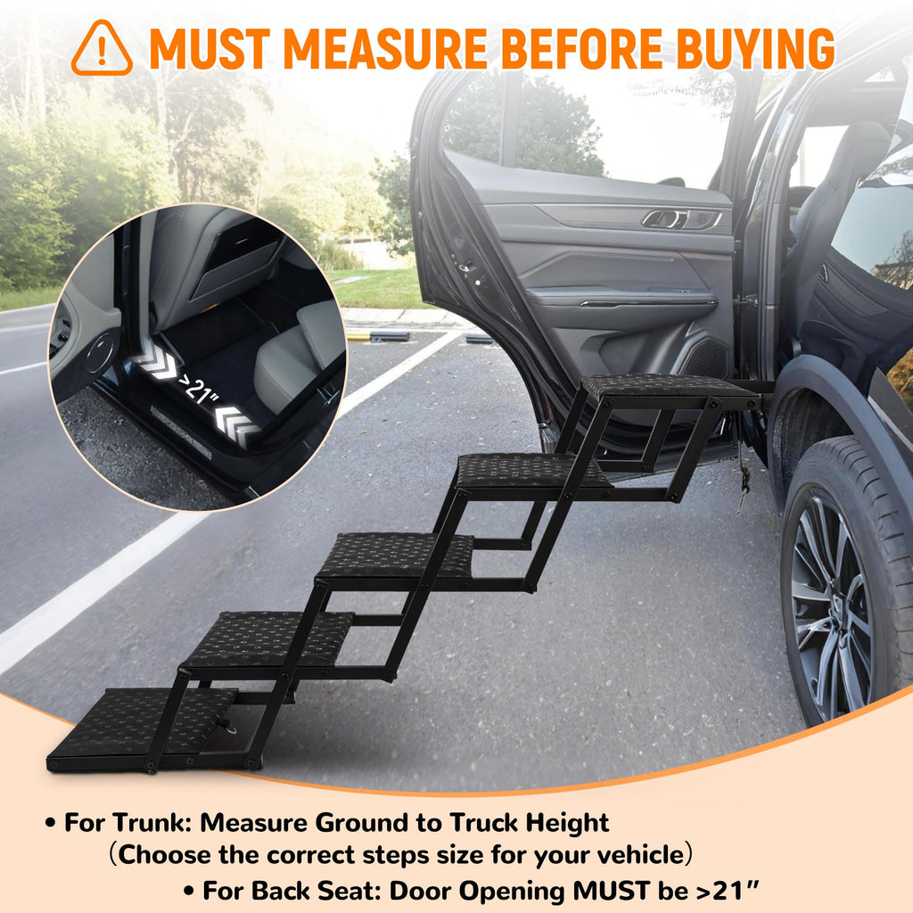 Dog Stairs for Car - Foldable Dog Ramps for Large Dogs with Non Slip Surface, Portable Dog Steps for Cars and SUV, Truck, Support Up to 200 Lbs