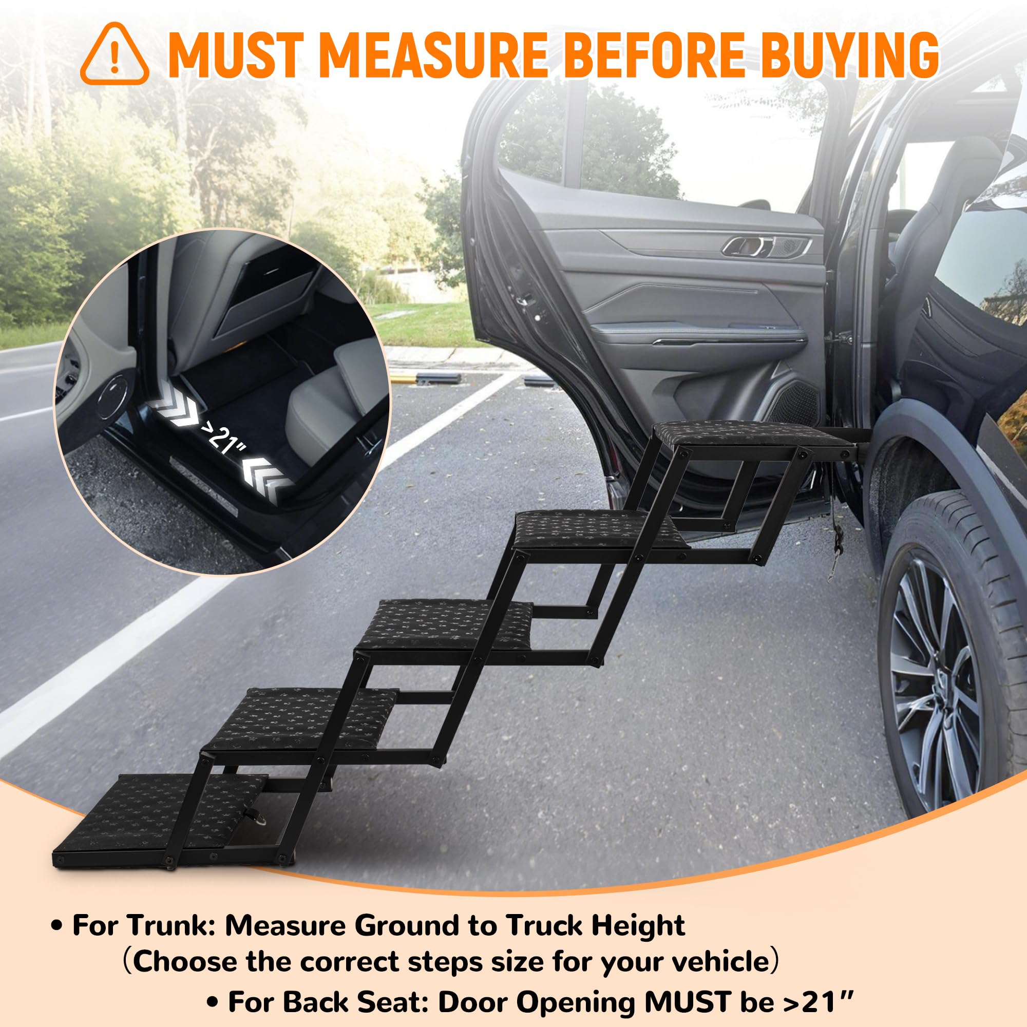 Dog Stairs for Car - Foldable Dog Ramps for Large Dogs with Non Slip Surface, Portable Dog Steps for Cars and SUV, Truck, Support Up to 200 Lbs