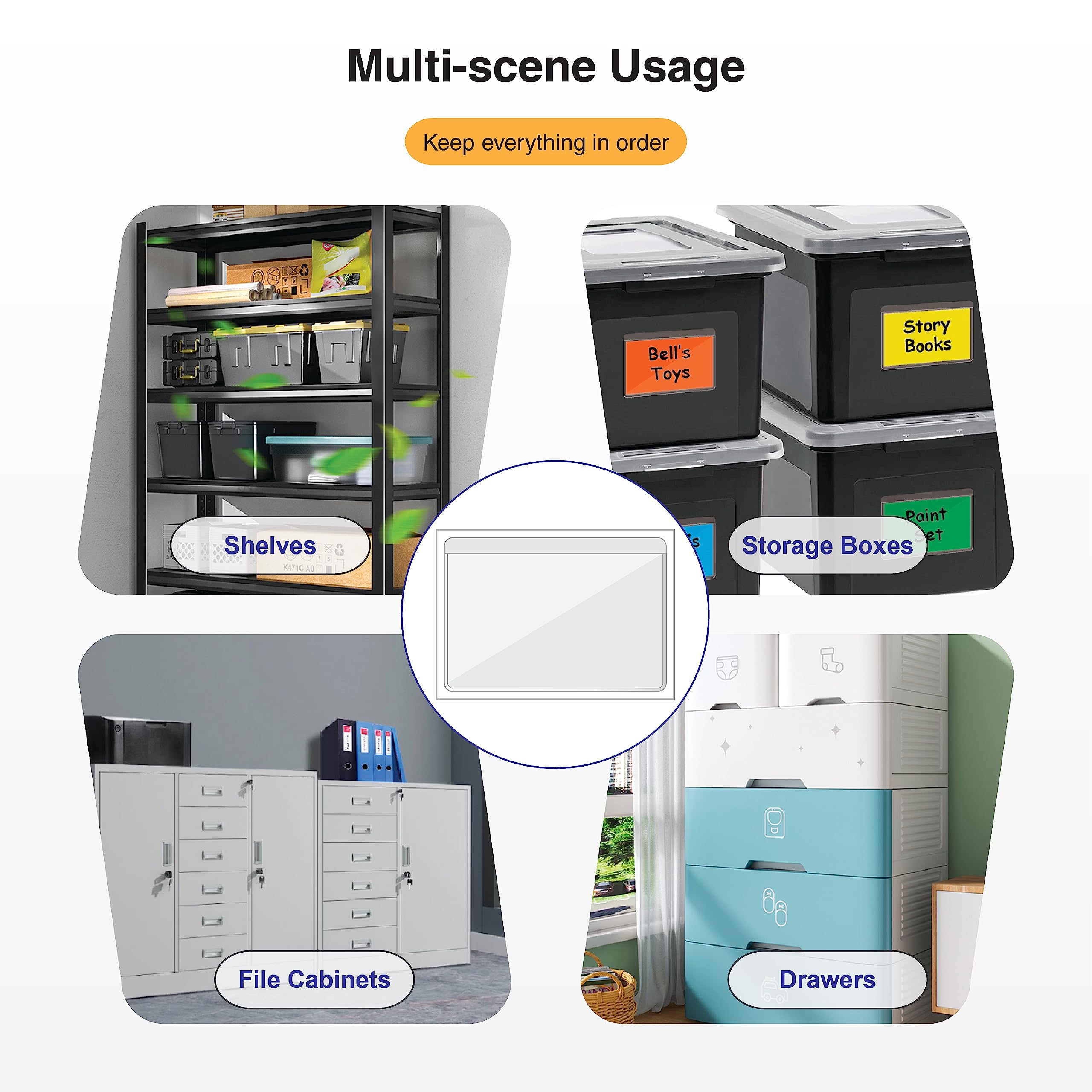 IMAGAME Clear Adhesive Business Card Pocket swith Side Open for Loading, 50 Pack, Plastic Labels Holders for Storage Bins and Library Card, Ideal for Organizing and Protecting Your Business Cards