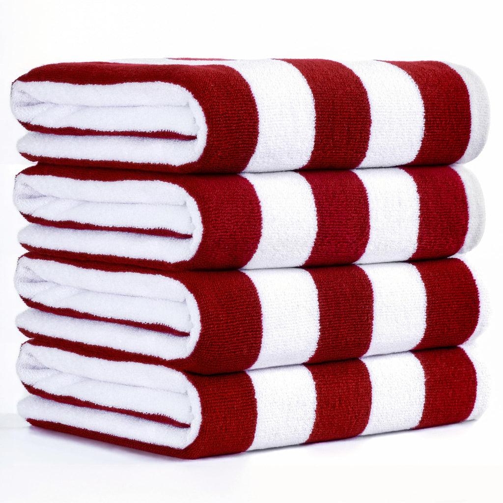 American Soft Linen Cabana Striped Beach Towels, 30x60 inch 4 Piece Oversize Pool Towels, Quick Drying Sand Free Swim Towels, Beige