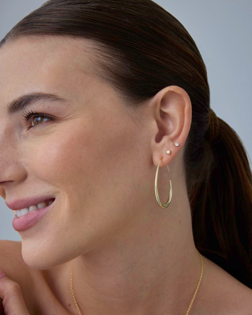 PAVOI 14K Gold Plated 925 Sterling Silver Post Lightweight Teardrop Hoop Earrings for Women | Large Oval Pull-Through Statement Earrings