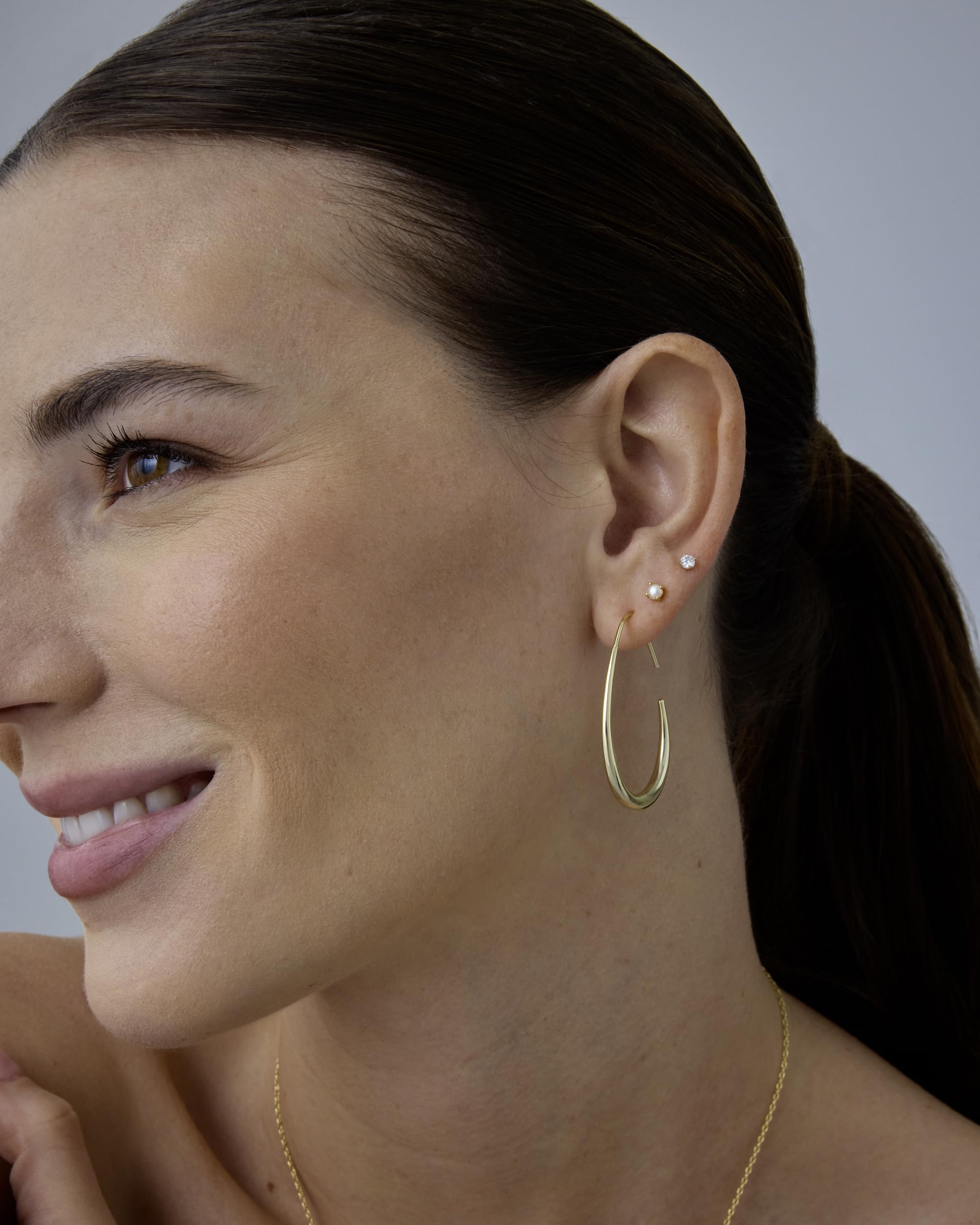 PAVOI 14K Gold Plated 925 Sterling Silver Post Lightweight Teardrop Hoop Earrings for Women | Large Oval Pull-Through Statement Earrings