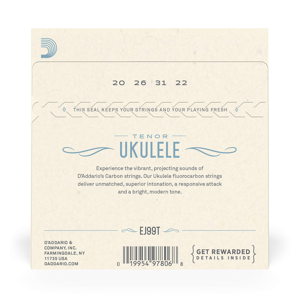 D'Addario Baritone Ukulele Strings, Fluorocarbon, EJ99B, 4-String Set, Pack of 1