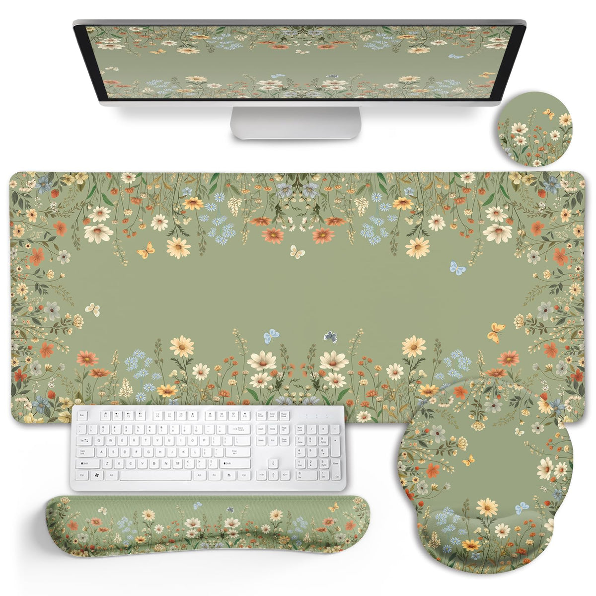 Black Striped Ergonomic Large Desk Mat Set with Wrist Rest