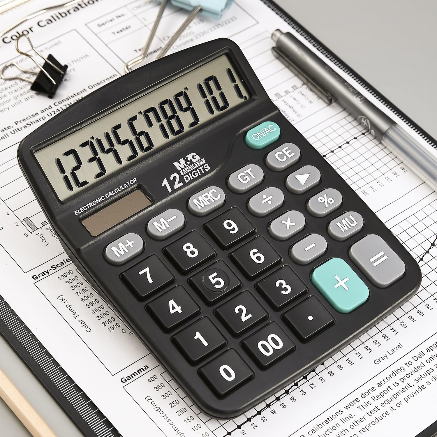 M&G Desk Calculator 12 Digit Extra Large LCD Display, Dual Solar Power and Battery, Accounting Calculator with Big Button, Battery Include, Perfect for Office Business Home Daily Use