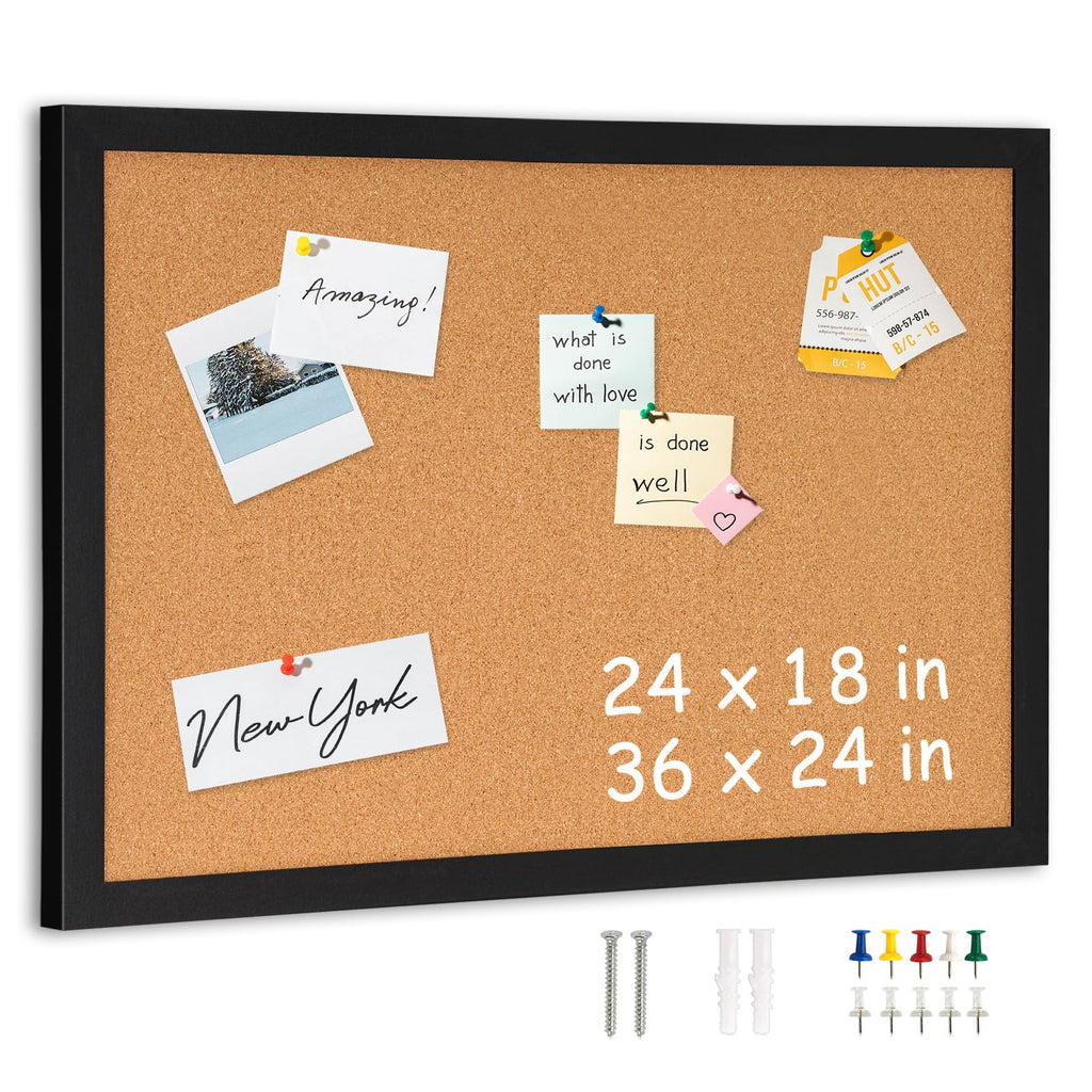 DOLLAR BOSS Black Cork Board with Linen Double-Sided 16''X 12'', Black Cork Boards for Walls, Wood Frame Bulletin Board Hanging Pin Board, Cork Board for Office Home School 1-Pack