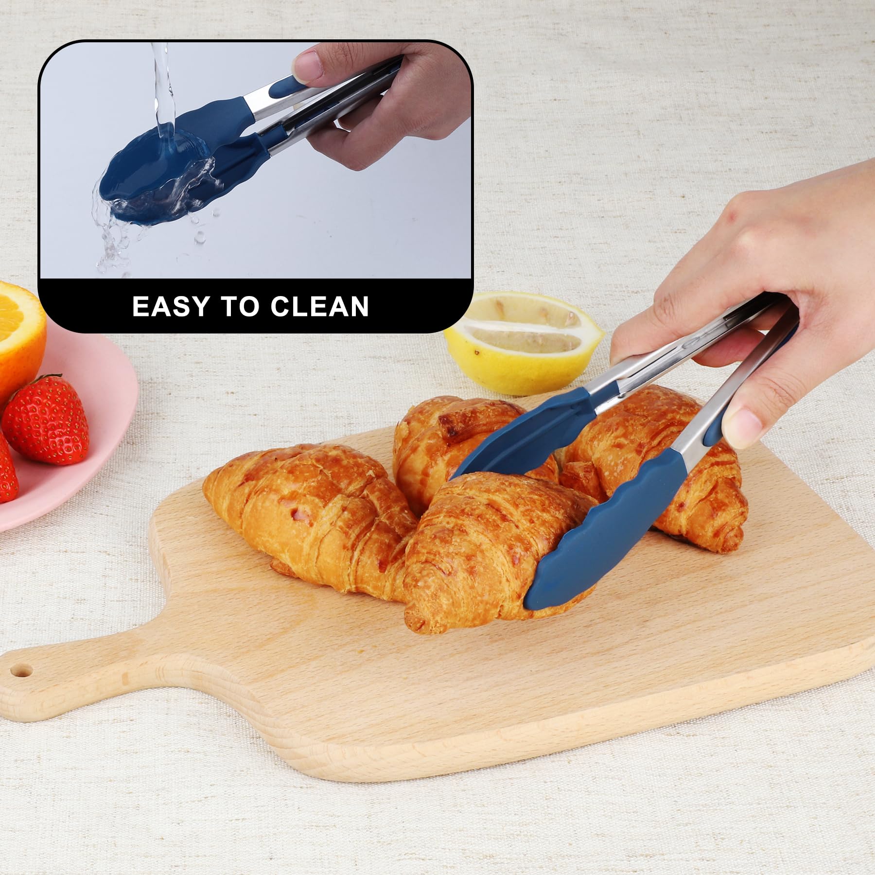 Hotec Mini Silicone Kitchen Tongs for Cooking - 7-Inch Small Serving Tongs with Silicone Tips, Set of 3 (Black)