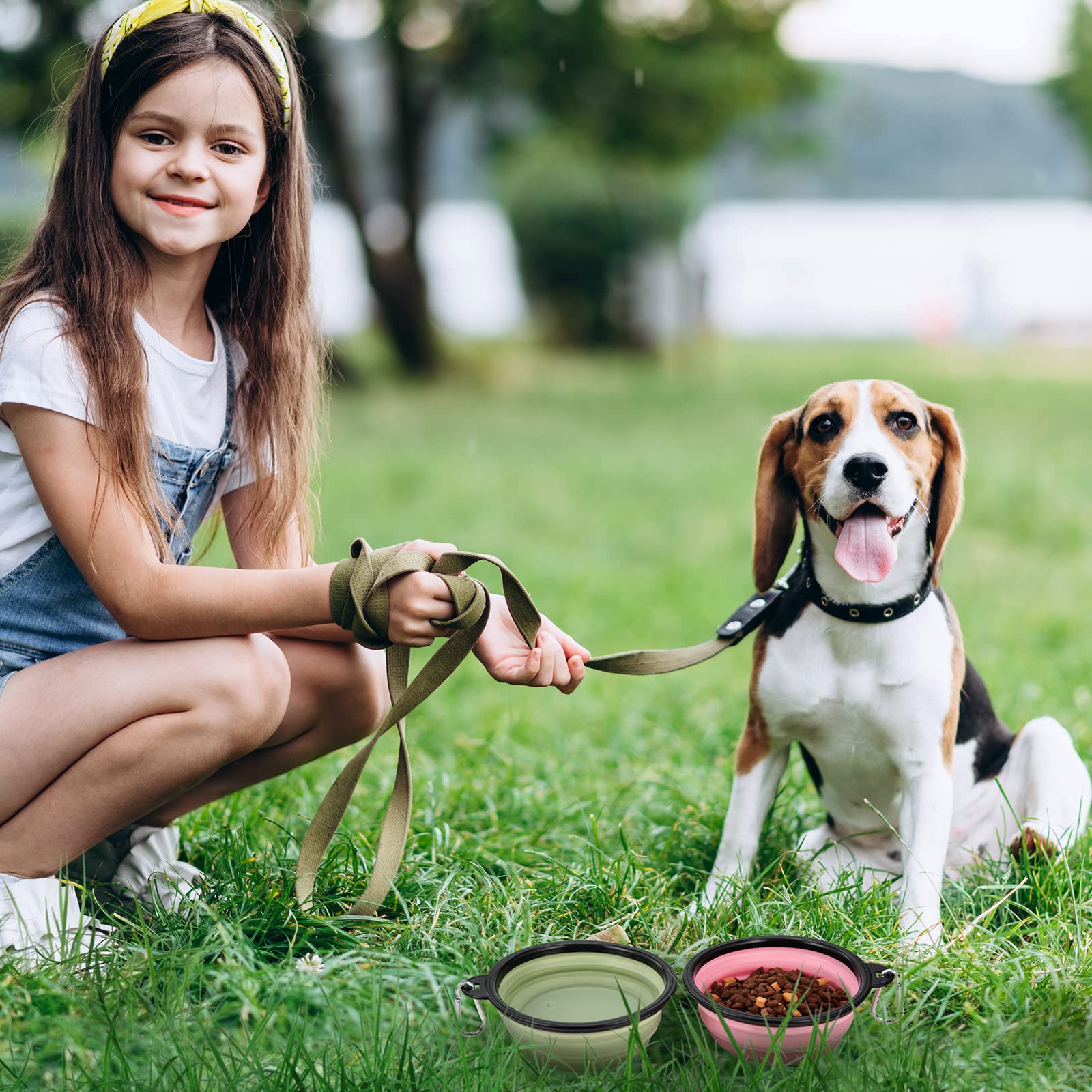 Dog Bowl Pet Collapsible Bowls, 2 Pack Collapsible Dog Water Bowls for Cats Dogs, Portable Pet Feeding Watering Dish for Walking Parking Traveling with 2 Carabiners (Small, Black & Pink)