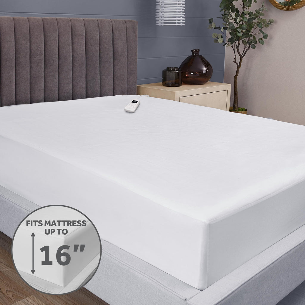 Sunbeam Restful Quilted Water Resistant Heated Mattress Pad - Full White