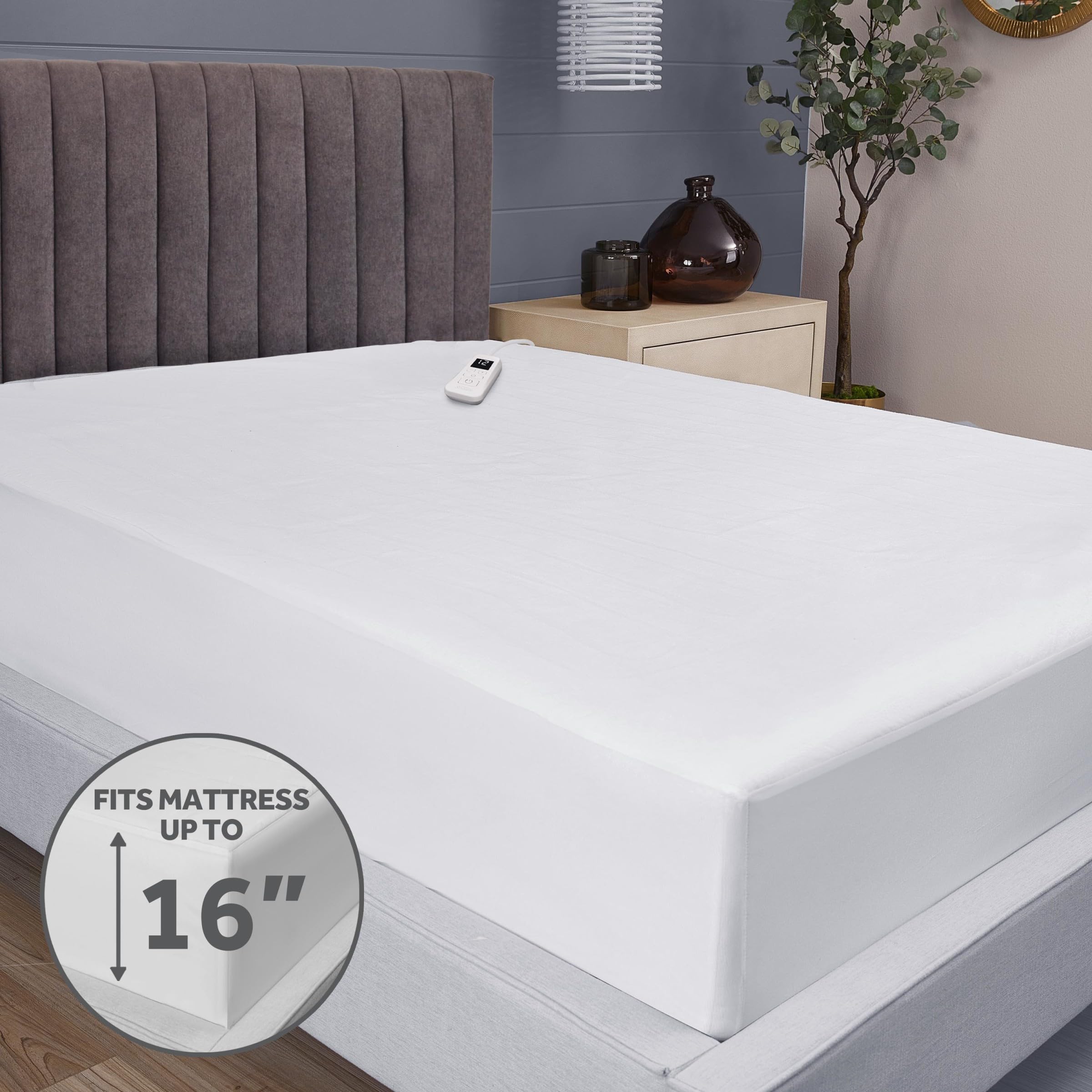 Sunbeam Restful Quilted Water Resistant Heated Mattress Pad - Full White