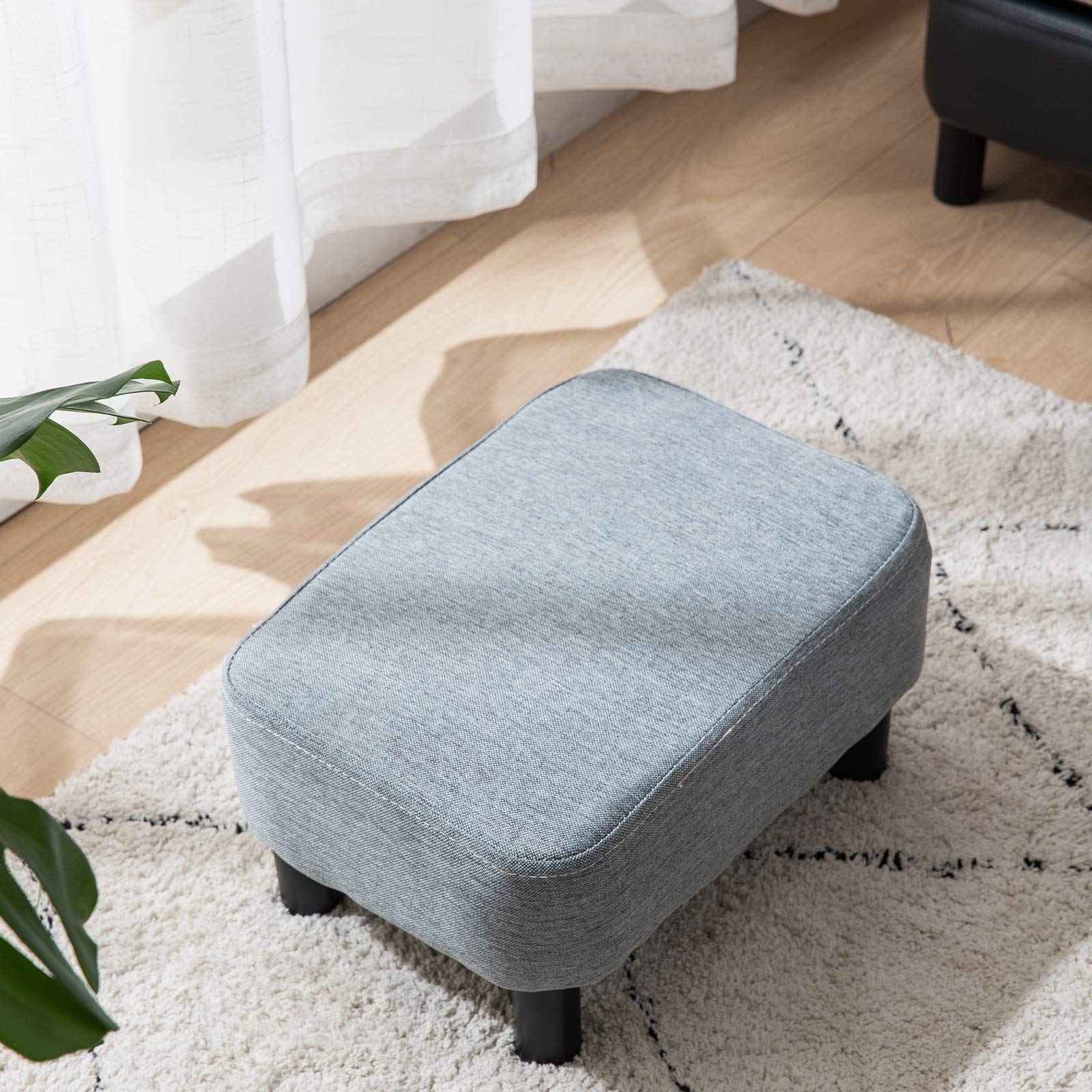 IBUYKE 16.54" Small Footstool, PU Faux Leather Step Stool, with Padded Seat Pine Wood Legs and Padded Rectangular Stool, for Bedroom, Black RF-BD210